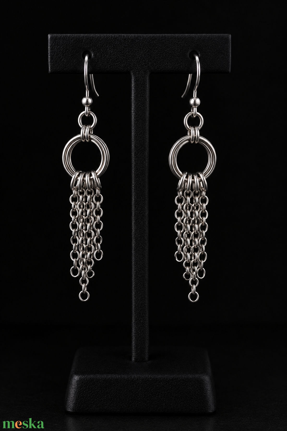 Rozsdamentes acél chainmail hosszú fülbevaló � ezüst színű - ékszer - fülbevaló - fülékszer - Meska.hu