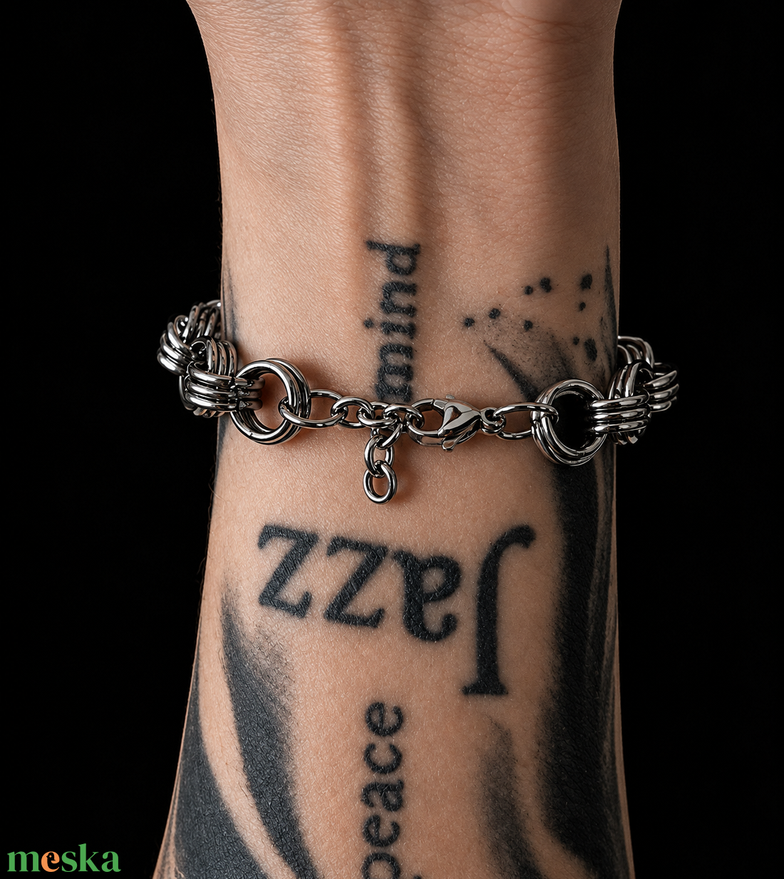 Punk stílusú rozsdamentes acél tüskés lánckarkötő - ékszer - ékszerszett - Meska.hu