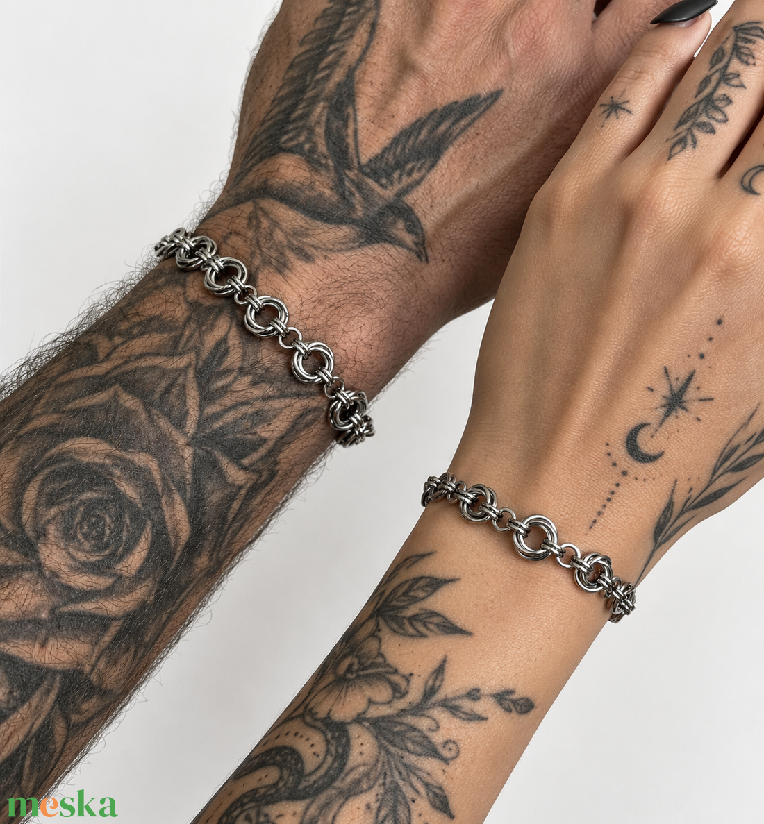 Indusztriális Elegancia � Kézzel Készített Nemesacél Chainmaille Páros Karkötő - ékszer - ékszerszett - Meska.hu