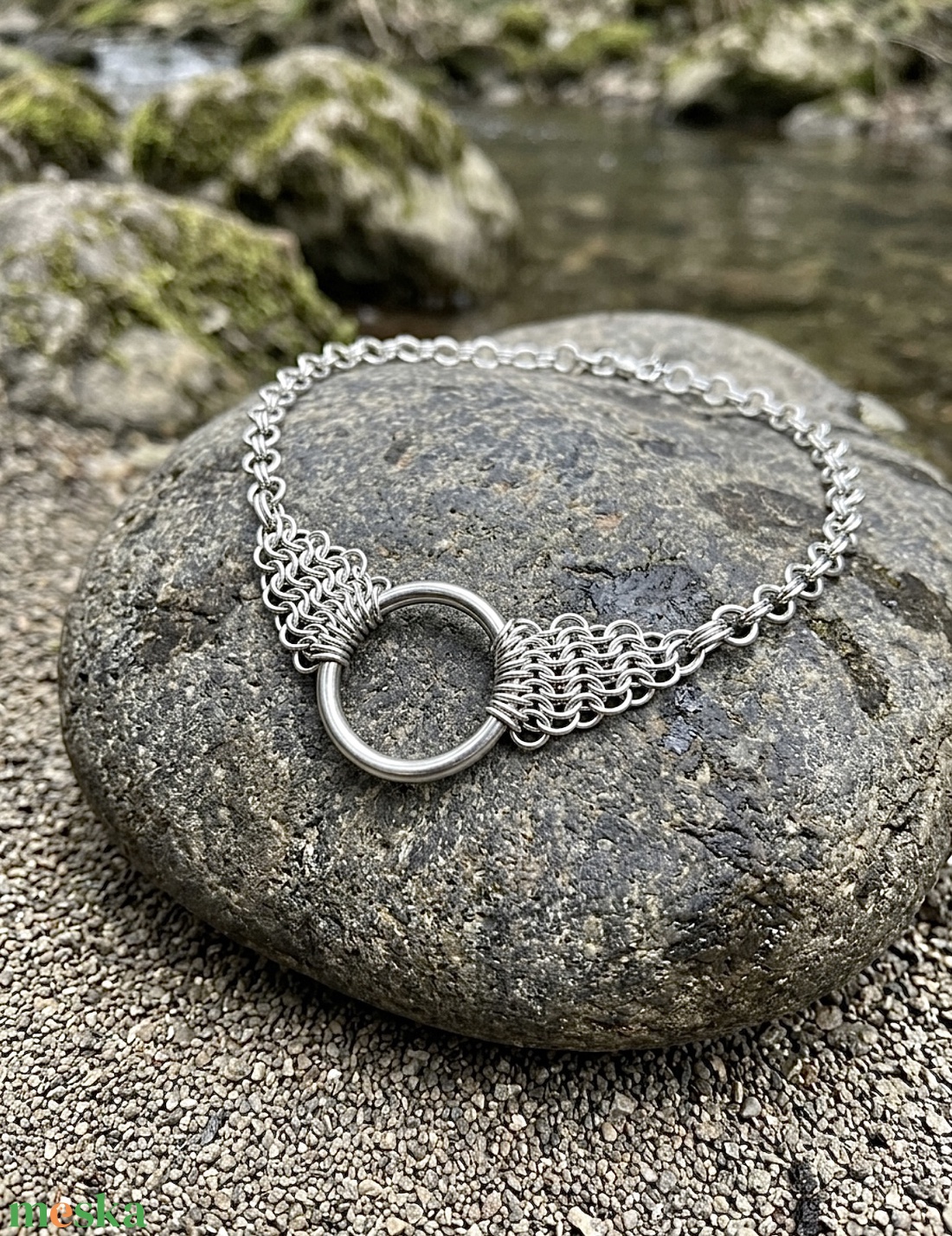 Extravagáns Nemesacél Chainmaille Nyaklánc � Kézműves Alternatív Ékszer Központi Karikával - ékszer - ékszerszett - Meska.hu