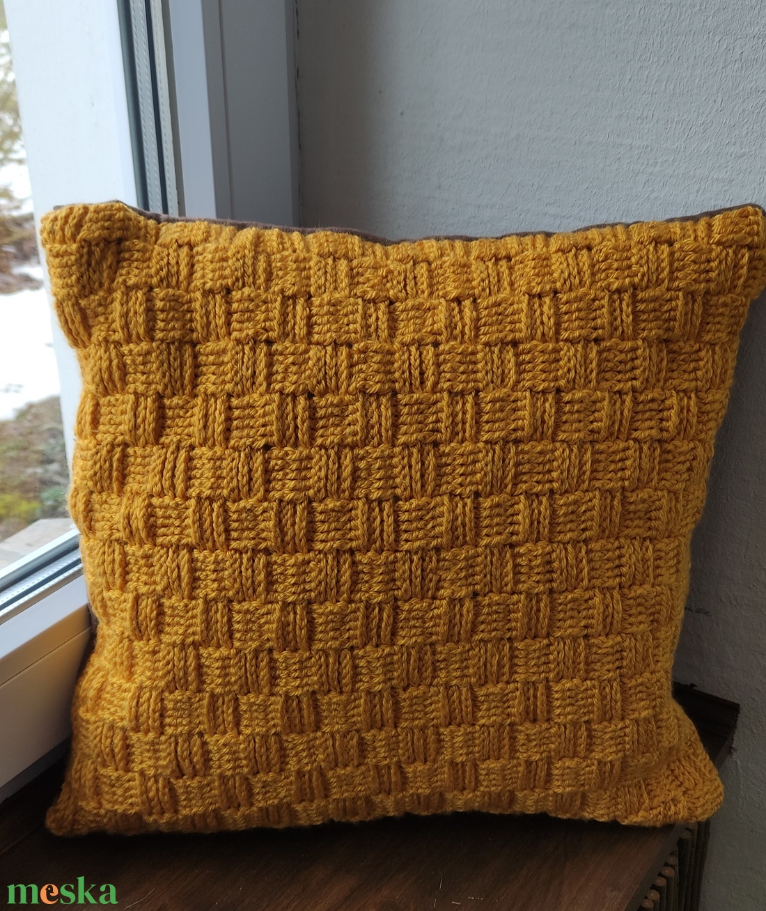 Kézzel horgolt díszpárna huzat mustársárga színben - otthon & életmód - lakástextil - párna & párnahuzat - díszpárnahuzat - Meska.hu