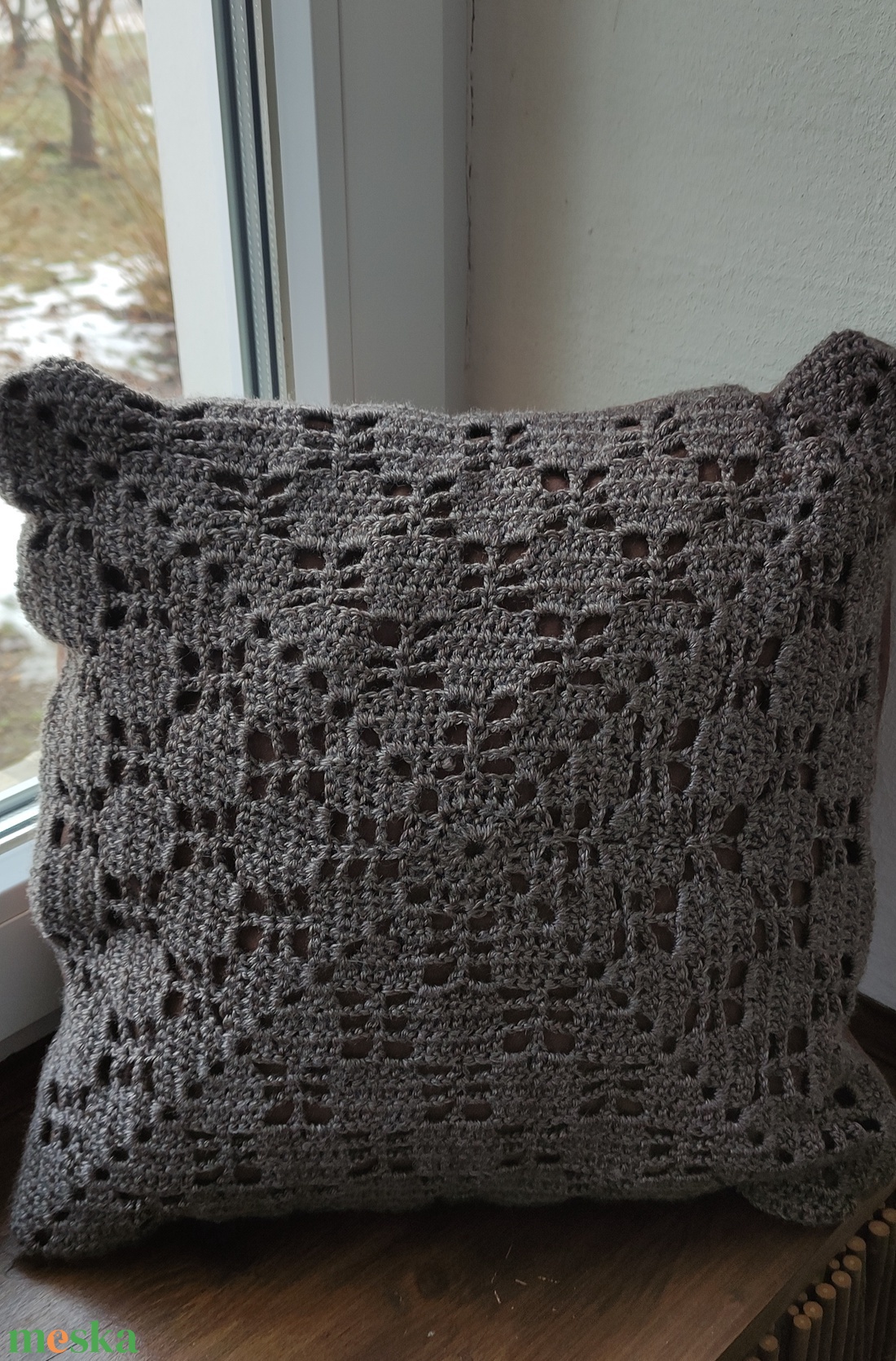Kézzel horgolt díszpárna huzat barna színben - otthon & életmód - lakástextil - párna & párnahuzat - díszpárnahuzat - Meska.hu