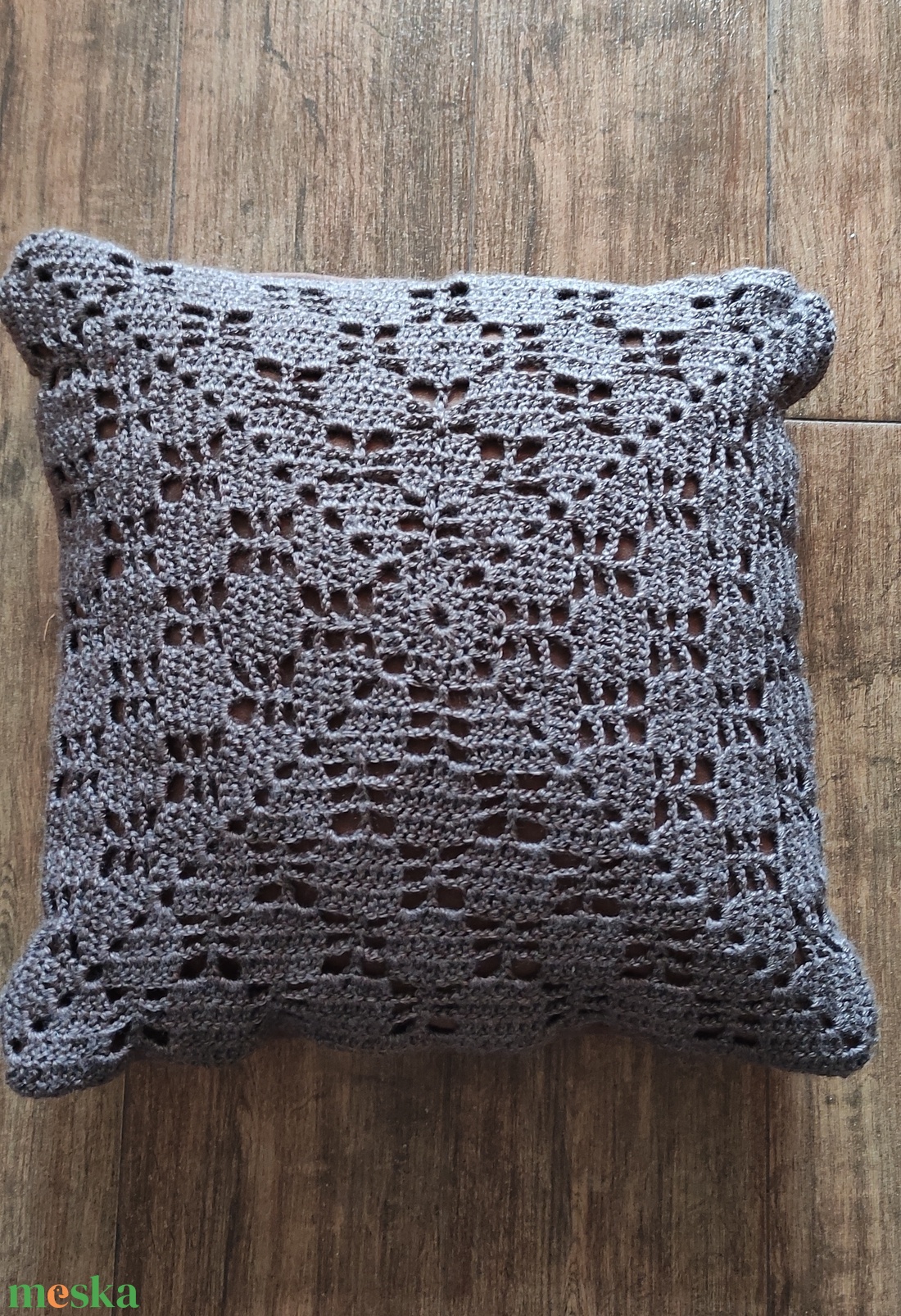 Kézzel horgolt díszpárna huzat barna színben - otthon & életmód - lakástextil - párna & párnahuzat - díszpárnahuzat - Meska.hu