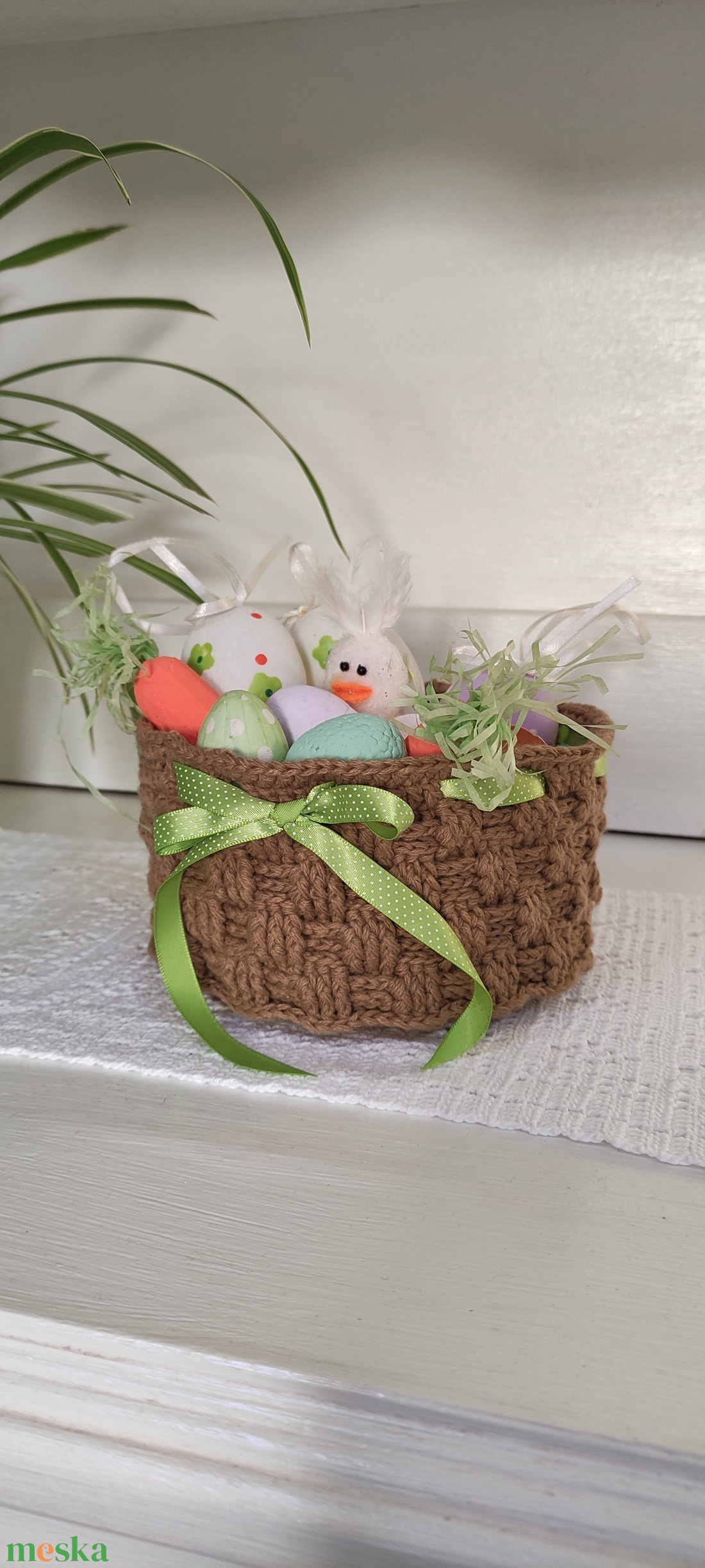 Horgolt nyuszi kosár  - ünnepi díszek, dekorációk - húsvéti díszek és dekorációk - húsvéti kosár - Meska.hu