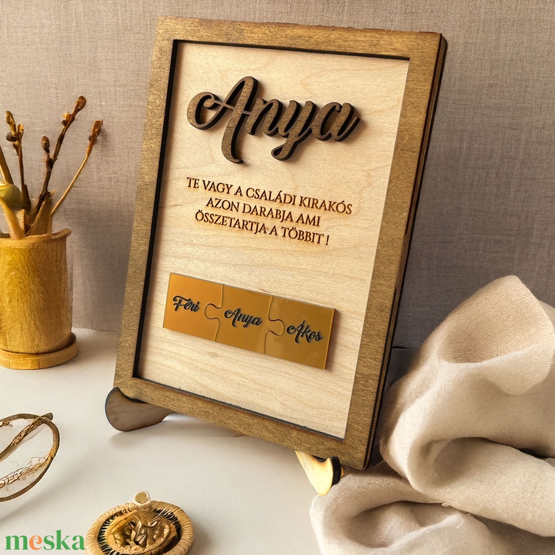 Családi kirakó, Egyedi feliratos családi dísz, Ajándék anyának, egyedi családi ajándék, asztaldísz  - otthon & életmód - dekoráció - kép & falikép - 3d képek - Meska.hu