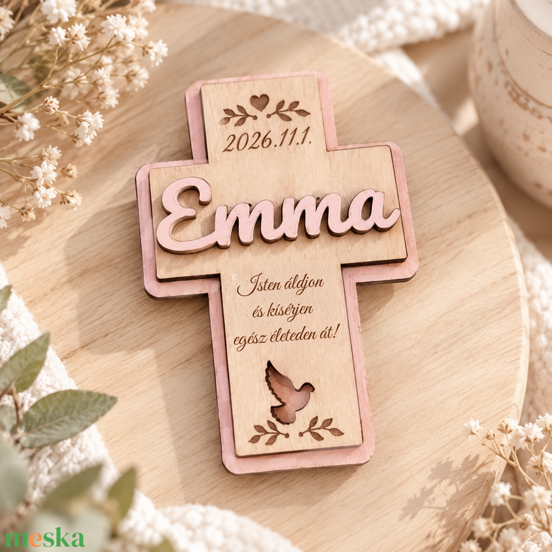 Keresztelőajándék, Egyedi Fa kereszt, Rétegelt fa kereszt, keresztelőajándék - baba - mama - babaszoba dekoráció - gyerek névtábla - Meska.hu