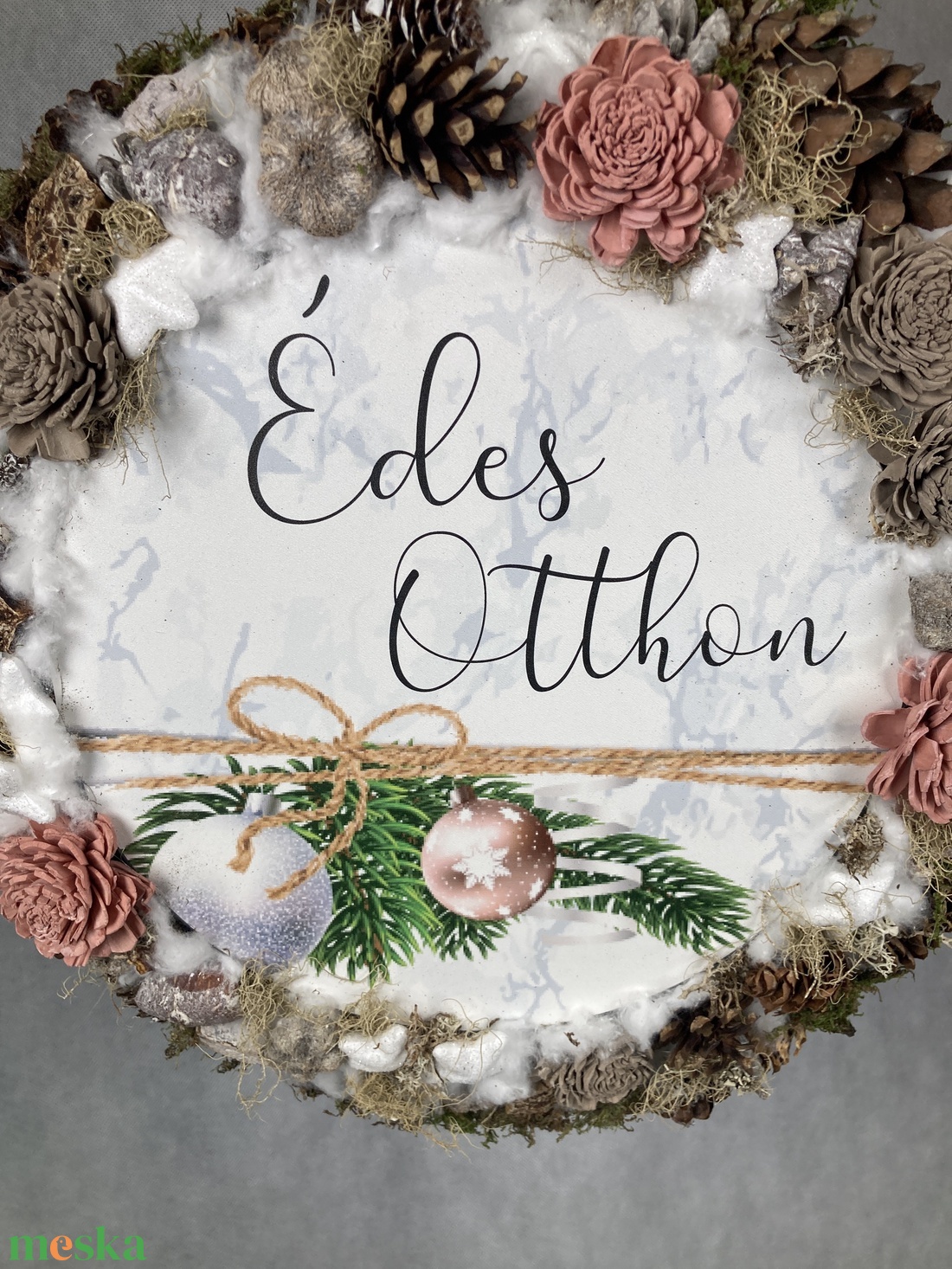 Édes otthon feliratú, télies hangulatú terméskopogtató  - otthon & életmód - dekoráció - ajtó- és ablak dekoráció - ajtódísz & kopogtató - Meska.hu