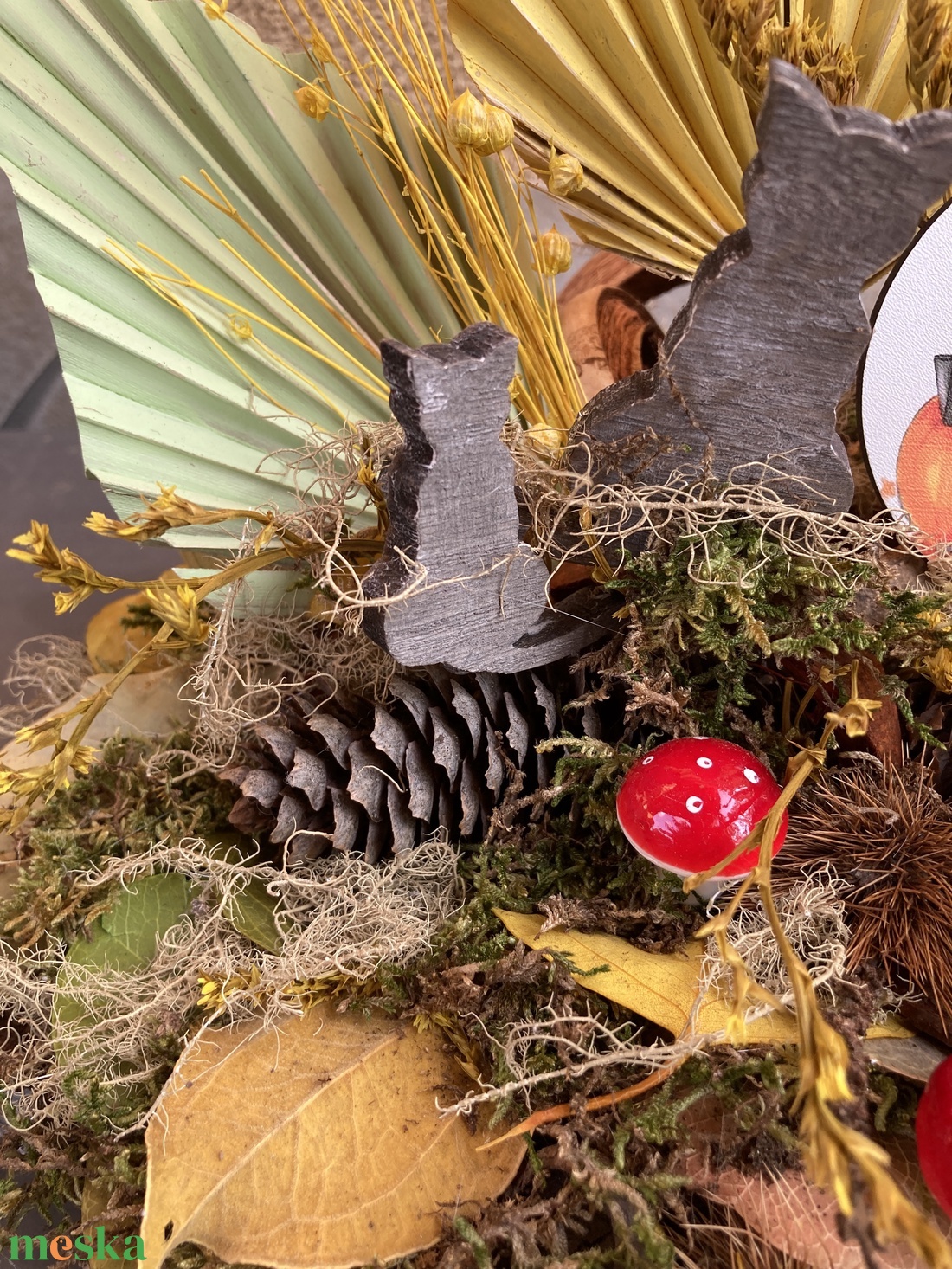 Cicás, őszi erdő hangulatú,  Hello ősz feliratú, tartós asztaldísz fatálban, gazdagon díszítve  - otthon & életmód - dekoráció - asztal és polc dekoráció - asztaldísz - Meska.hu