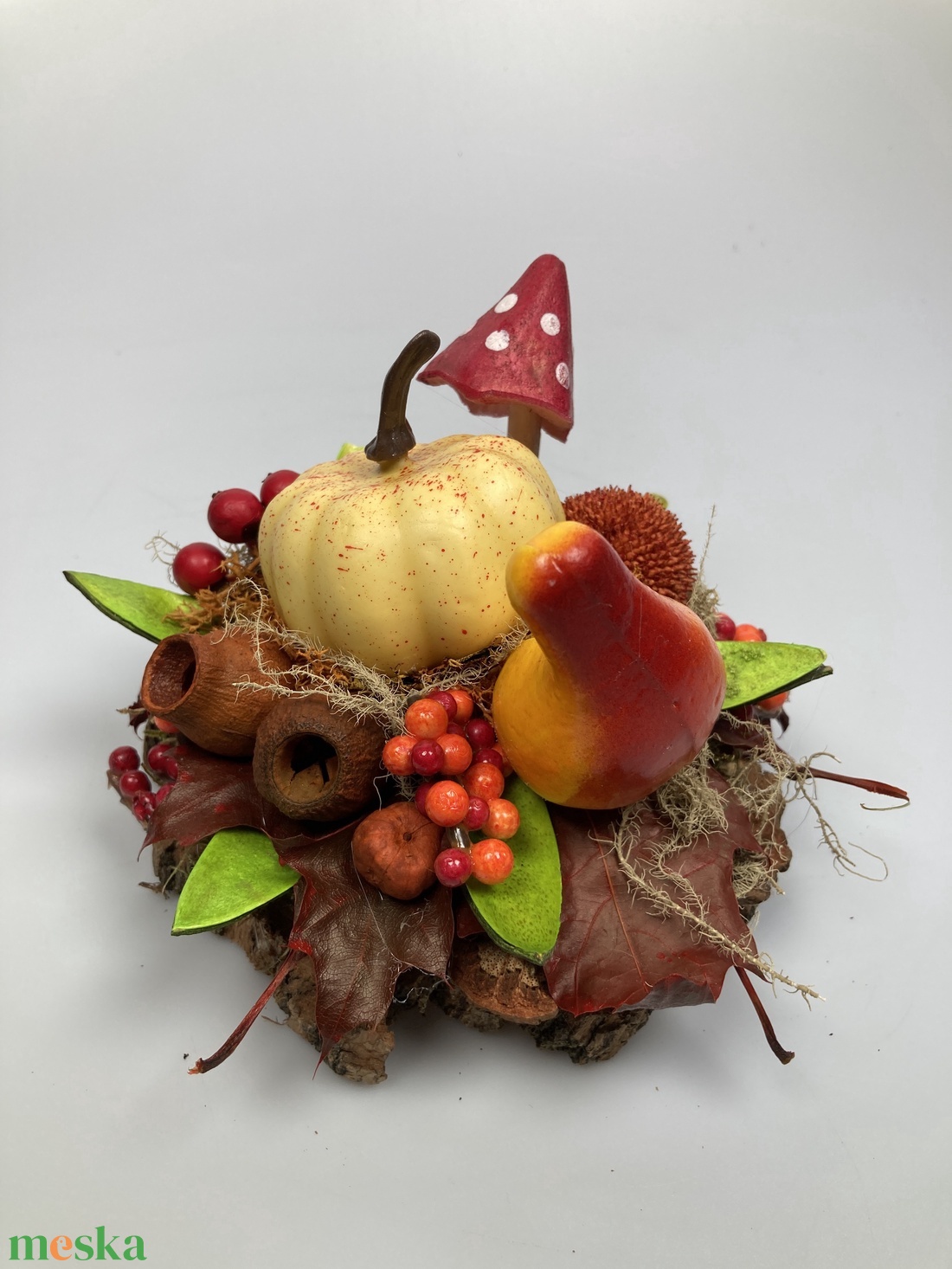 20 db-os faszeletre készült, két tökös, őszi tartós minidísz szett sok terméssel és kellékkel   - otthon & életmód - dekoráció - asztal és polc dekoráció - asztaldísz - Meska.hu