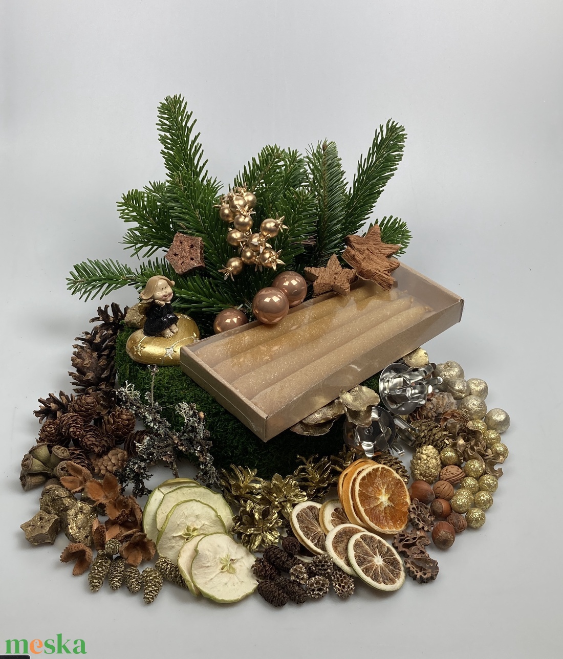 153 darabos, mohakoszorú alapra tervezett DIY adventi koszorú szett arany bársony-glitter szálgyertyákkal (X-09) - diy (csináld magad) - egységcsomag - Meska.hu