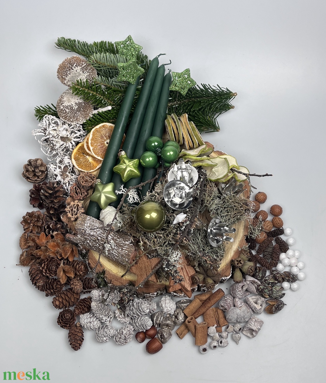 188 darabos, faszelet alapra tervezett DIY adventi koszorú szett fenyőzöld szálgyertyákkal (X-10) - diy (csináld magad) - egységcsomag - Meska.hu