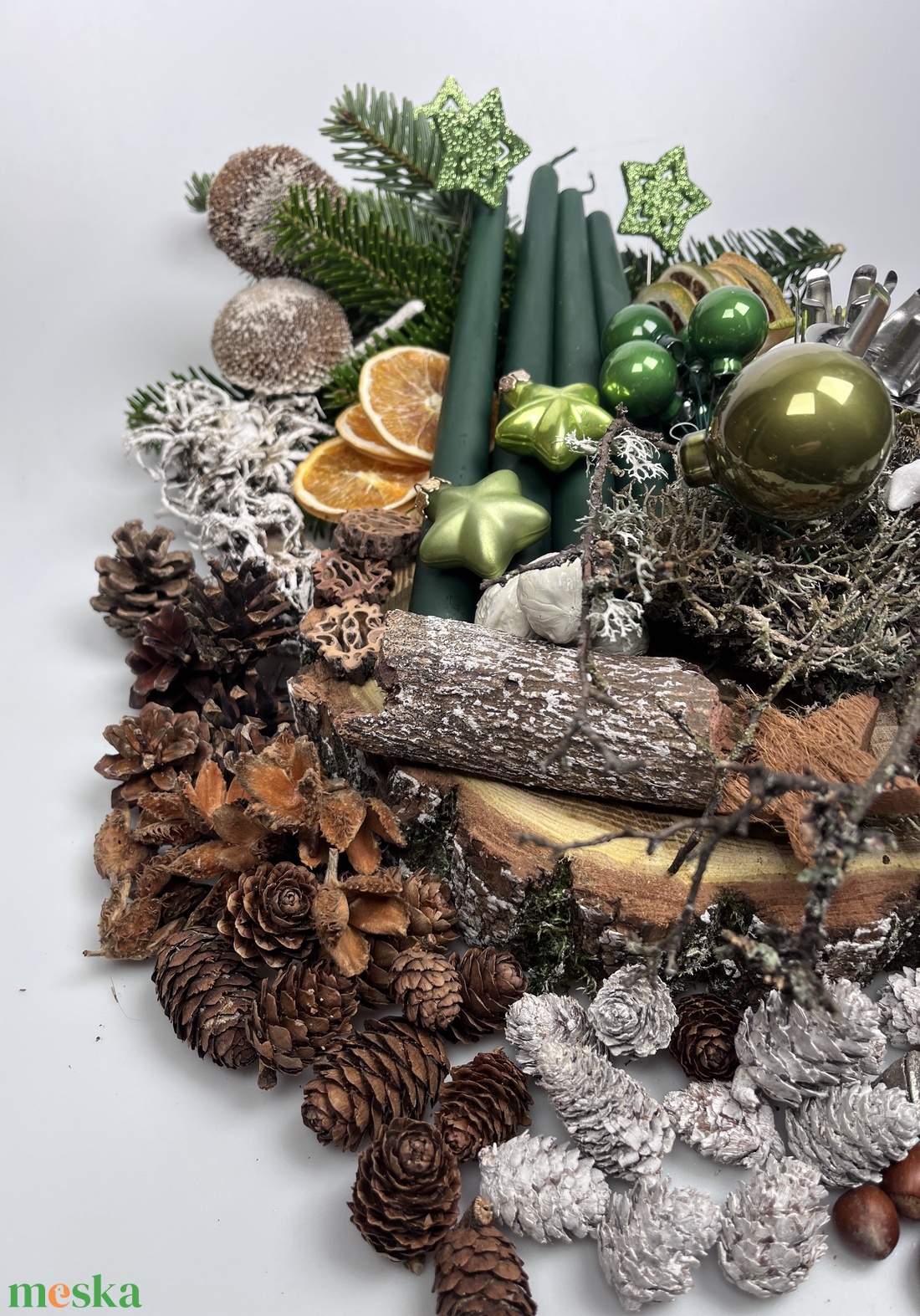 188 darabos, faszelet alapra tervezett DIY adventi koszorú szett fenyőzöld szálgyertyákkal (X-10) - diy (csináld magad) - egységcsomag - Meska.hu