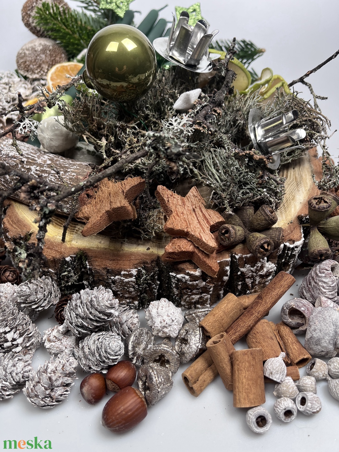 188 darabos, faszelet alapra tervezett DIY adventi koszorú szett fenyőzöld szálgyertyákkal (X-10) - diy (csináld magad) - egységcsomag - Meska.hu