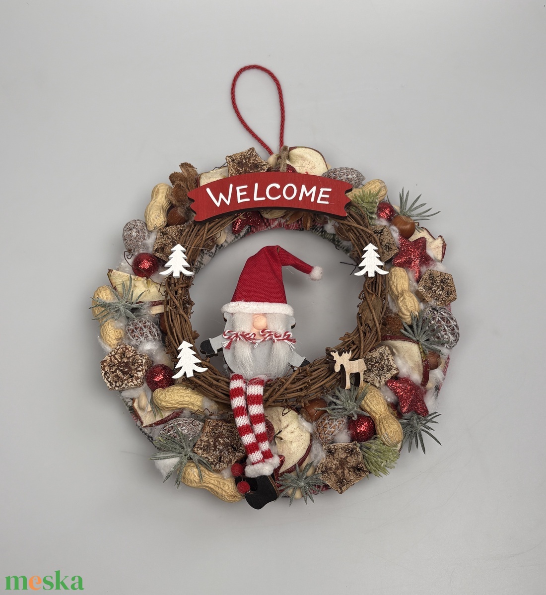 Copfos manólány üdvözlete - gazdagon díszített terméskopogtató (XW-01) - karácsony - adventi díszek - adventi ajtódísz - Meska.hu