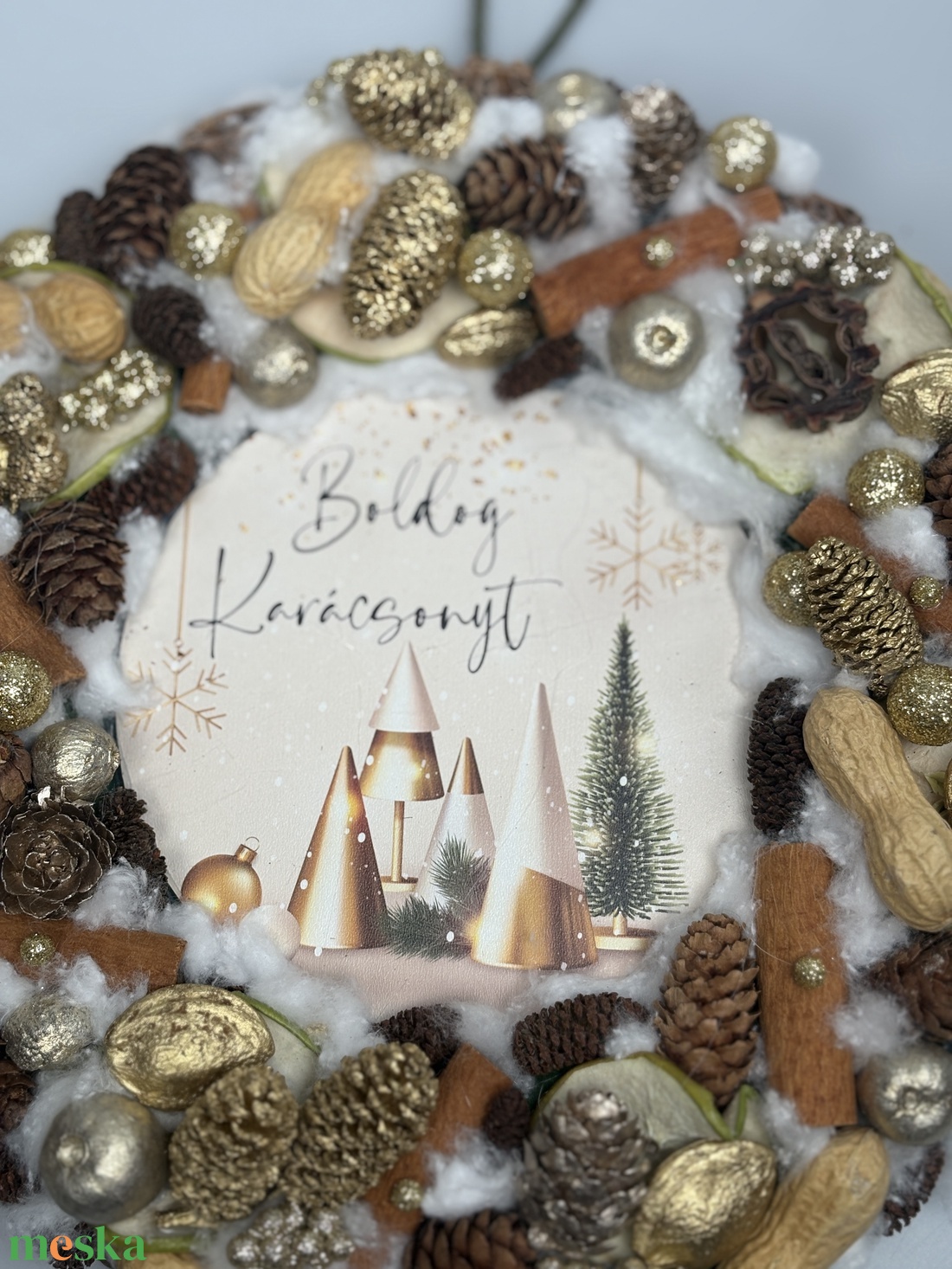 Fénylő ünnep - csillogós termésekkel gazdagon díszített karácsonyi terméskopogtató (XW-05) - karácsony - adventi díszek - adventi ajtódísz - Meska.hu