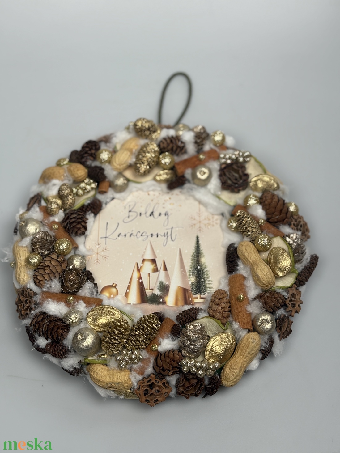 Fénylő ünnep - csillogós termésekkel gazdagon díszített karácsonyi terméskopogtató (XW-05) - karácsony - adventi díszek - adventi ajtódísz - Meska.hu