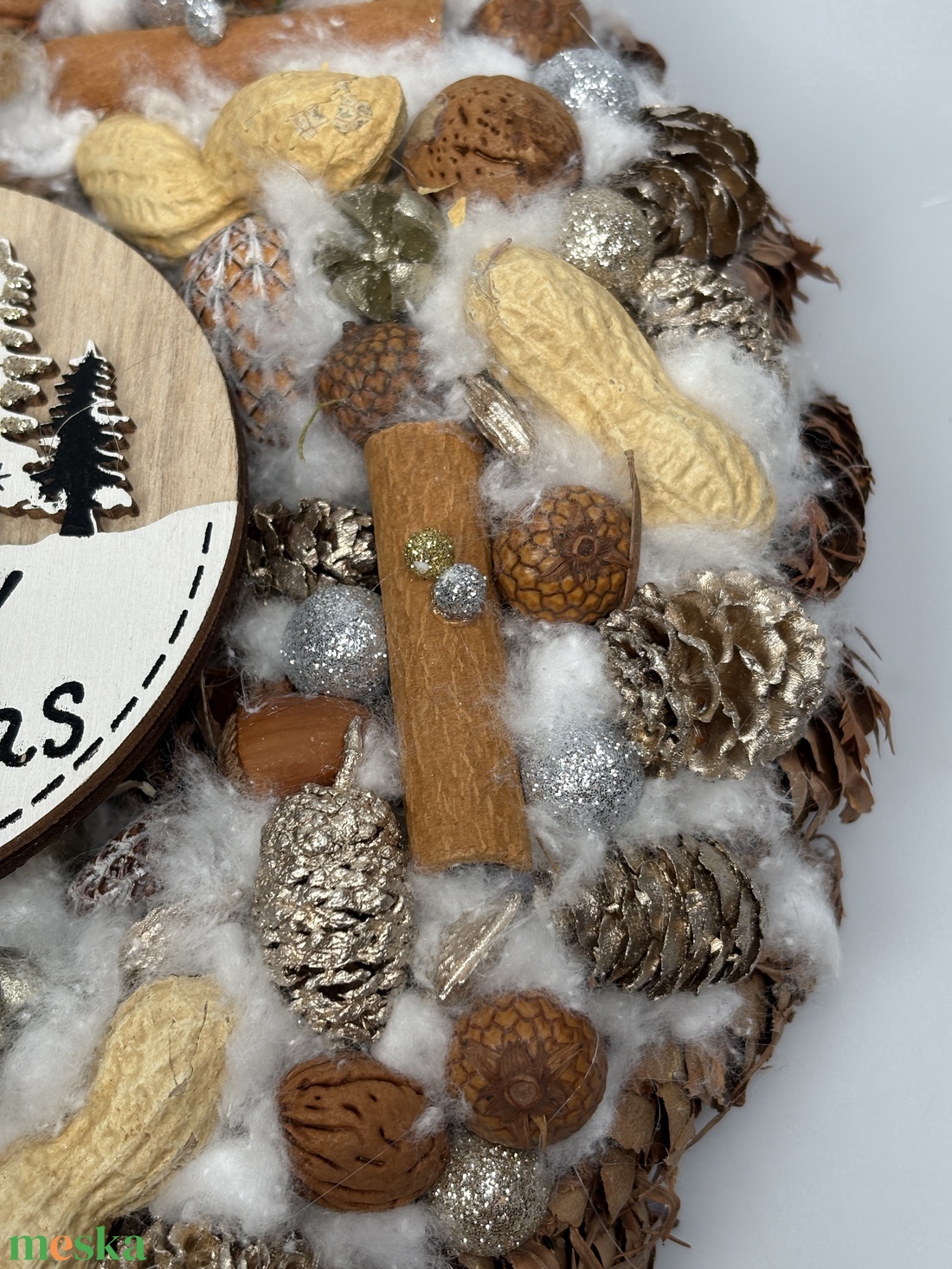 Tompa ragyogás - szolidan csillogós termésekkel gazdagon díszített karácsonyi terméskopogtató (XW-07) - karácsony - adventi díszek - adventi ajtódísz - Meska.hu