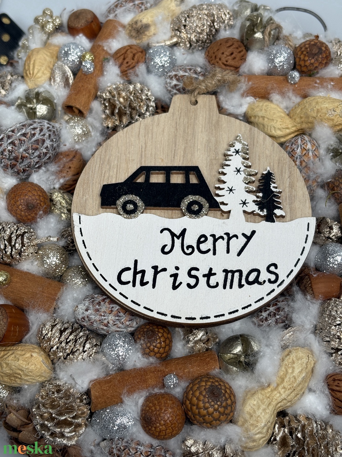 Tompa ragyogás - szolidan csillogós termésekkel gazdagon díszített karácsonyi terméskopogtató (XW-07) - karácsony - adventi díszek - adventi ajtódísz - Meska.hu