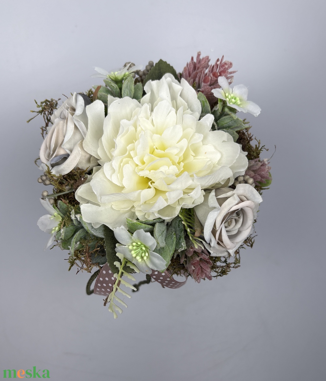 Fehérlő - elegáns színvilágú, selyemvirágos tartós virágdísz a Mini Csokor kollekcióból (MCs-12) - otthon & életmód - virágdekoráció - virágok - virágcsokor - Meska.hu