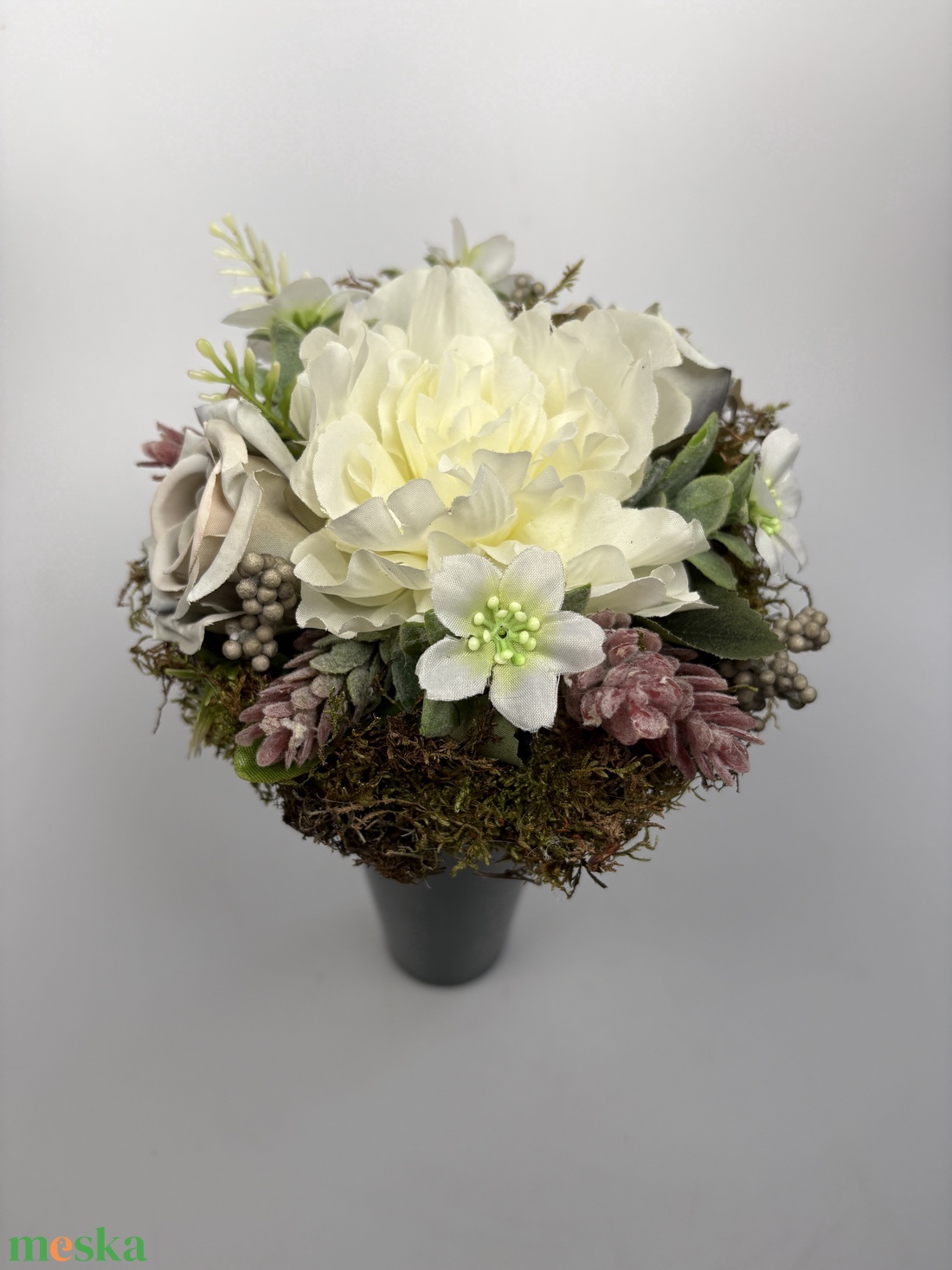 Fehérlő - elegáns színvilágú, selyemvirágos tartós virágdísz a Mini Csokor kollekcióból (MCs-12) - otthon & életmód - virágdekoráció - virágok - virágcsokor - Meska.hu