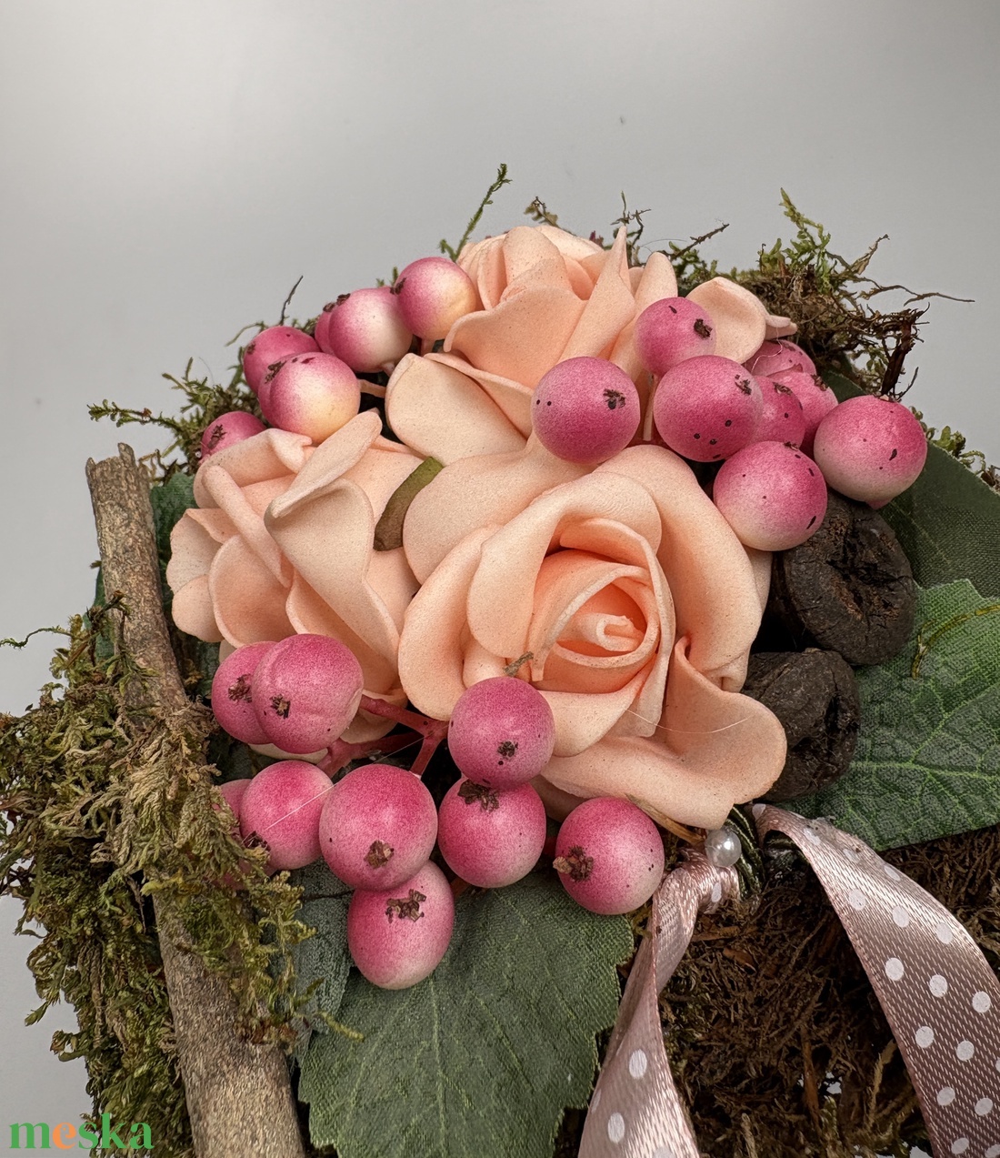 Bogyós-barackszínű habrózsás, üde színvilágú, tartós virágdísz a Mini Csokor kollekcióból (MCs-15) - otthon & életmód - virágdekoráció - virágok - virágcsokor - Meska.hu