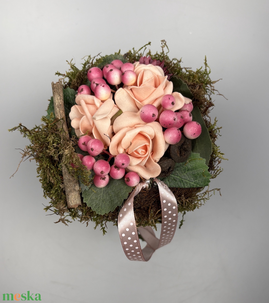 Bogyós-barackszínű habrózsás, üde színvilágú, tartós virágdísz a Mini Csokor kollekcióból (MCs-15) - otthon & életmód - virágdekoráció - virágok - virágcsokor - Meska.hu