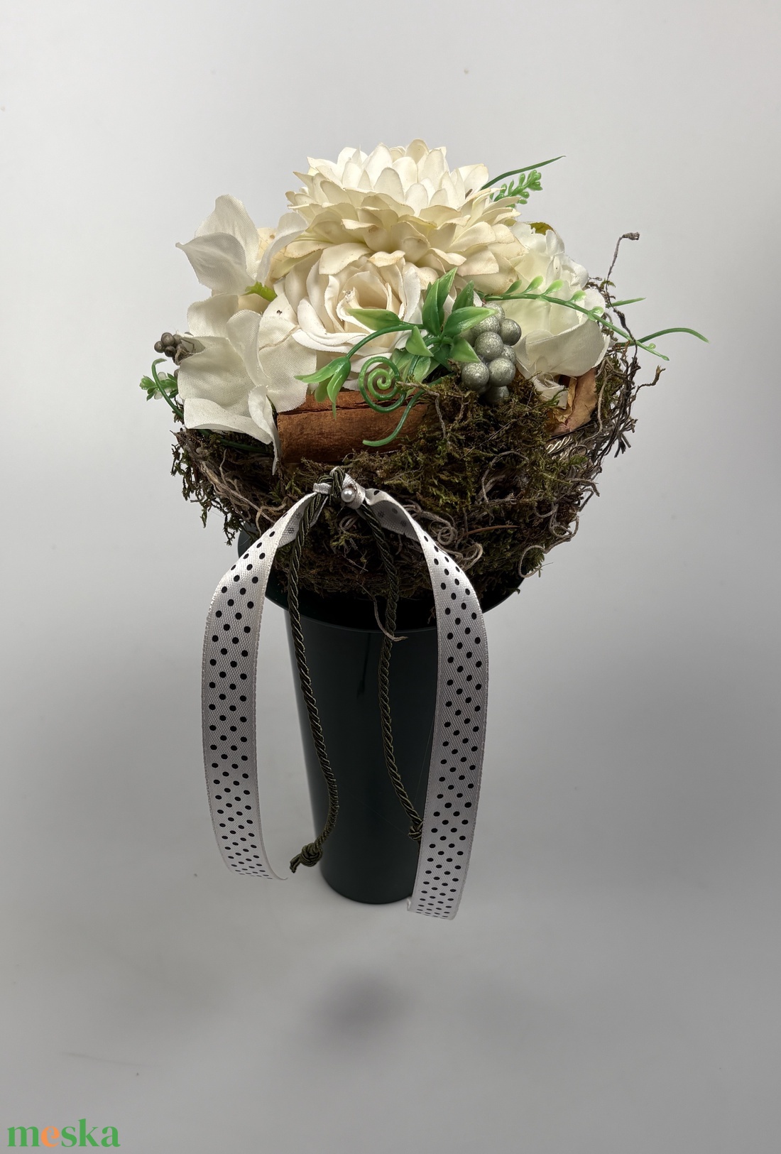 Fehéres-műzöldes, letisztult színvilágú, tartós virágdísz a Mini Csokor kollekcióból (MCs-16) - otthon & életmód - virágdekoráció - virágok - virágcsokor - Meska.hu