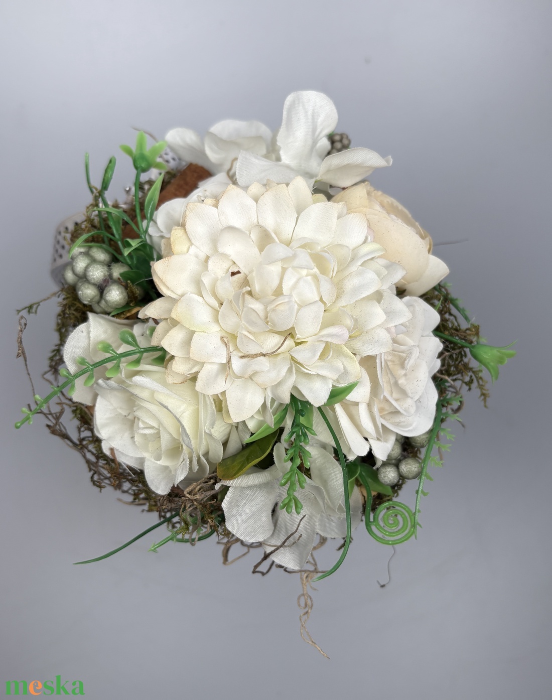 Fehéres-műzöldes, letisztult színvilágú, tartós virágdísz a Mini Csokor kollekcióból (MCs-16) - otthon & életmód - virágdekoráció - virágok - virágcsokor - Meska.hu