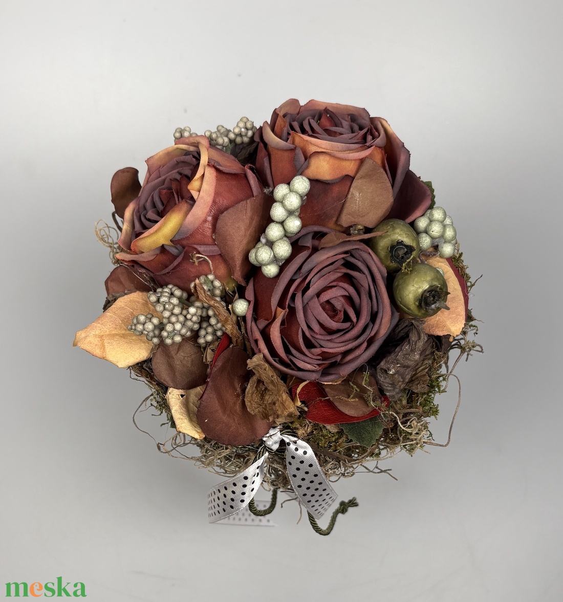 Bordó csodarózsás, meleg színvilágú, tartós virágdísz a Mini Csokor kollekcióból (MCs-17) - otthon & életmód - virágdekoráció - virágok - virágcsokor - Meska.hu