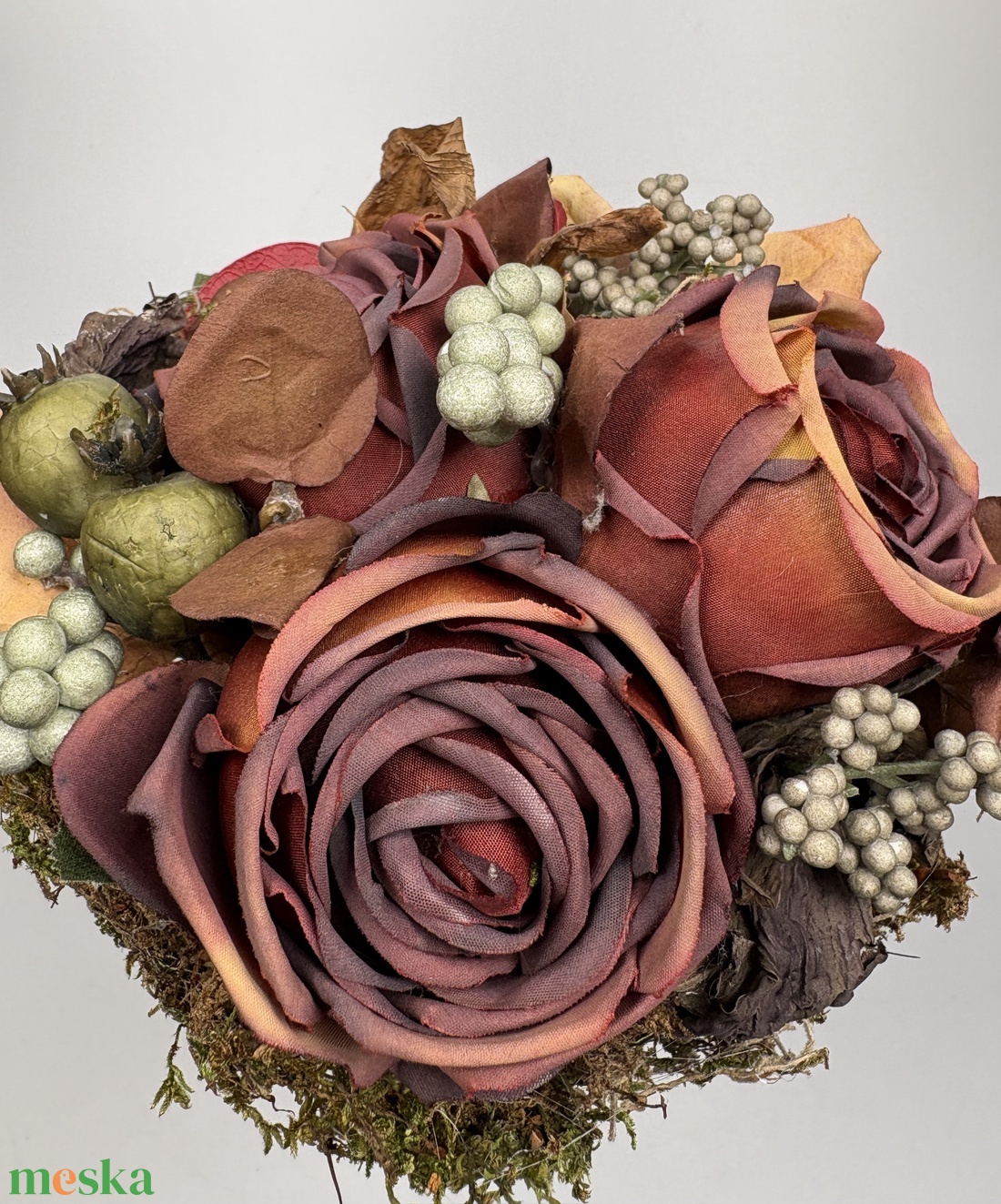 Bordó csodarózsás, meleg színvilágú, tartós virágdísz a Mini Csokor kollekcióból (MCs-17) - otthon & életmód - virágdekoráció - virágok - virágcsokor - Meska.hu