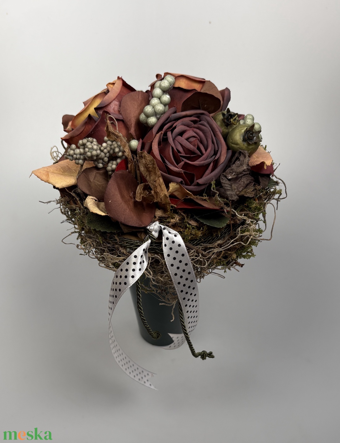 Bordó csodarózsás, meleg színvilágú, tartós virágdísz a Mini Csokor kollekcióból (MCs-17) - otthon & életmód - virágdekoráció - virágok - virágcsokor - Meska.hu