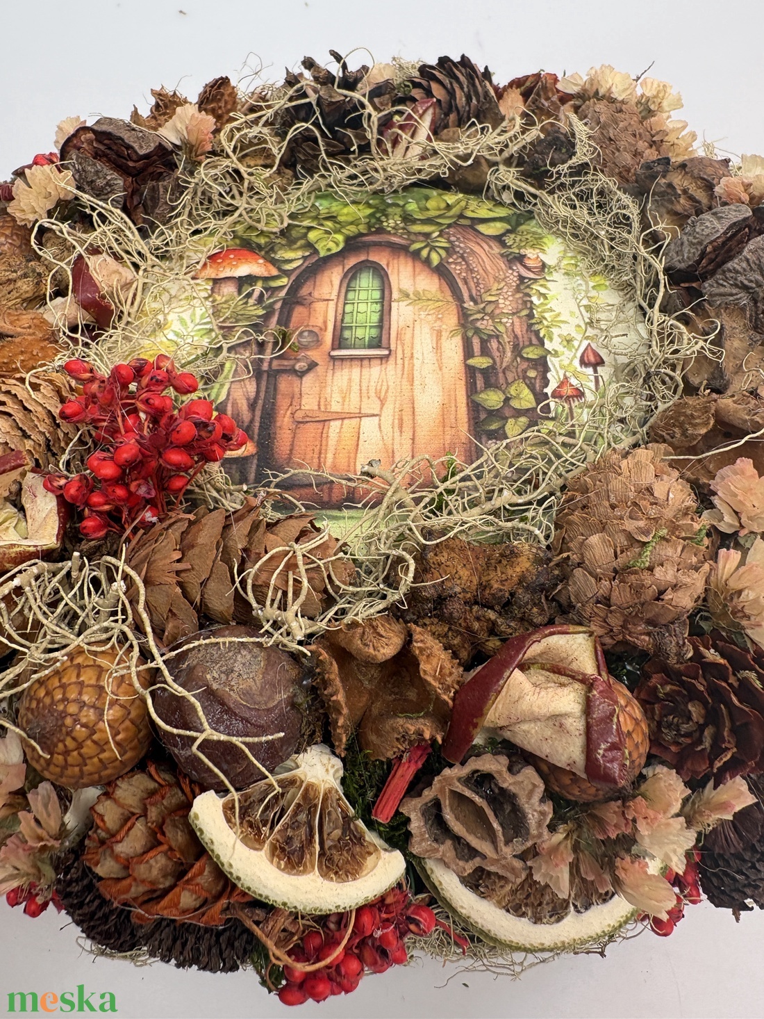 Vadregényes házikó - Tartós terméskopogtató mohakoszorún - otthon & életmód - dekoráció - ajtó- és ablak dekoráció - ajtódísz & kopogtató - Meska.hu