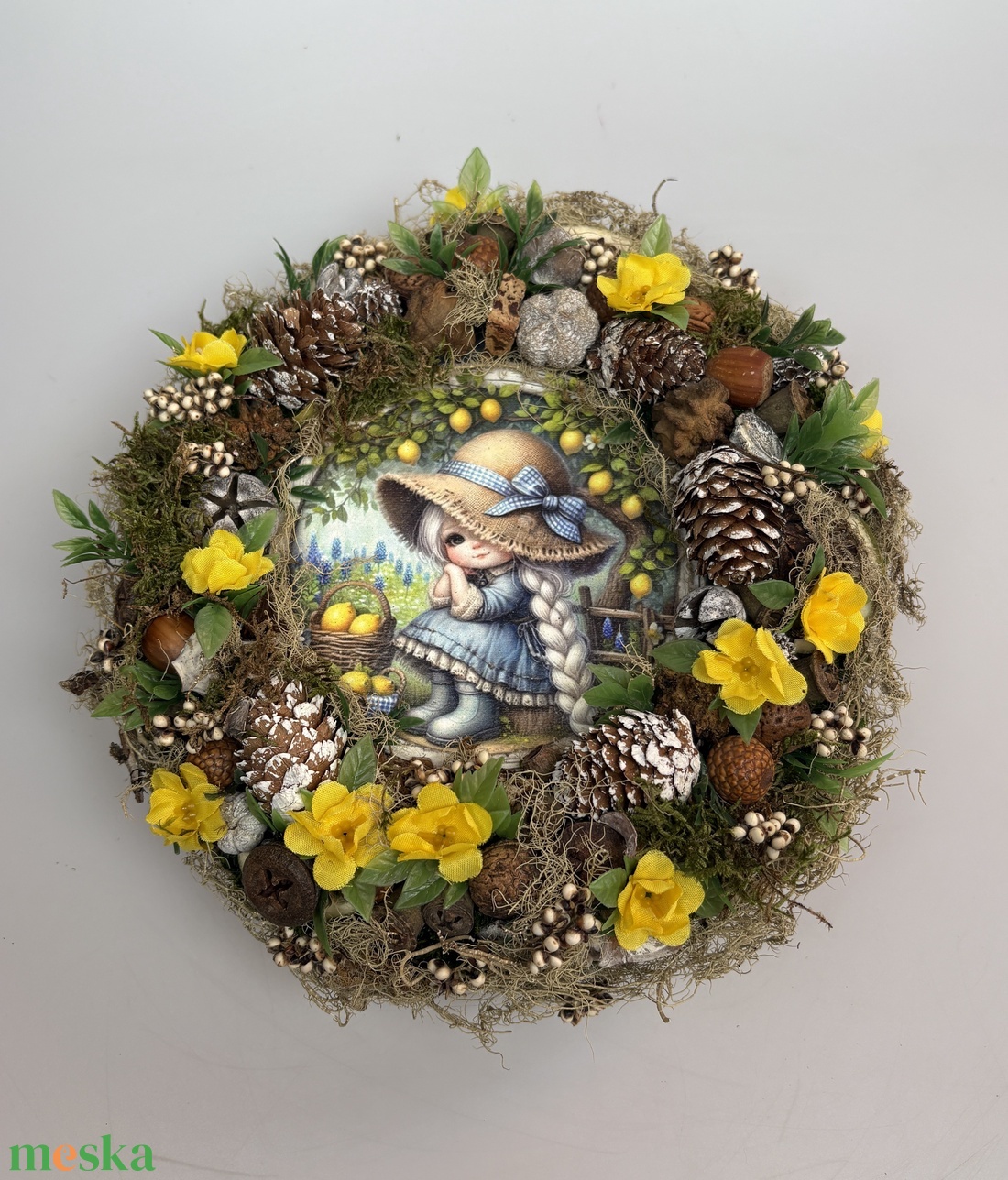 Kócos Panka - Tartós terméskopogtató mohakoszorún - otthon & életmód - dekoráció - ajtó- és ablak dekoráció - ajtódísz & kopogtató - Meska.hu