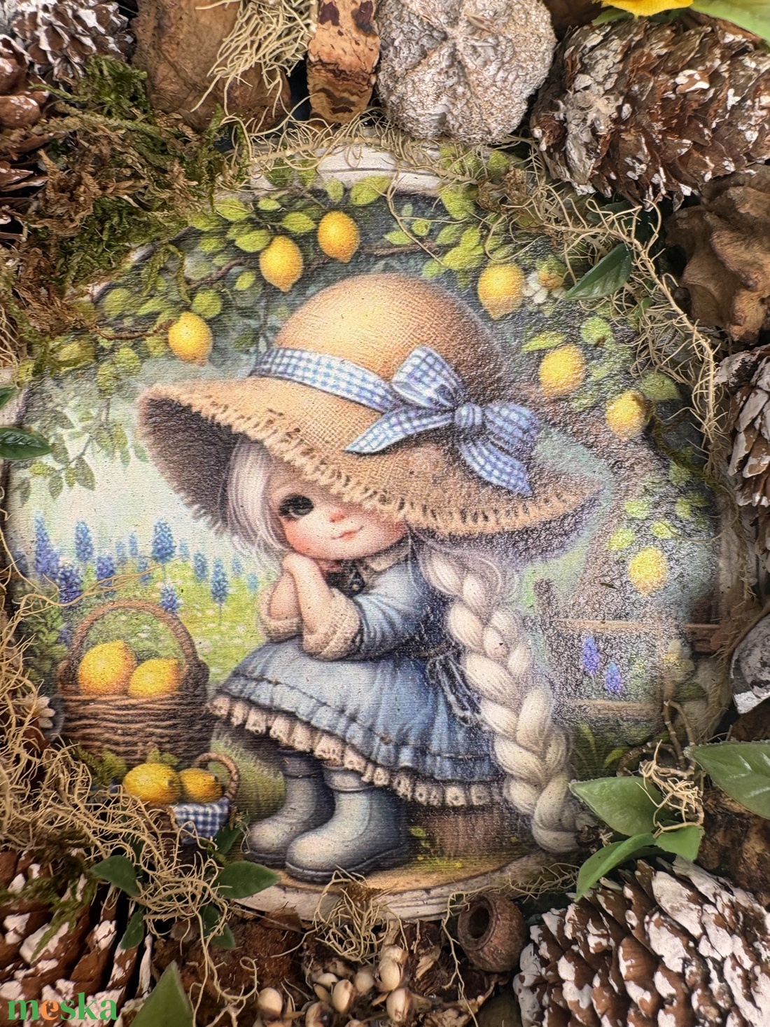 Kócos Panka - Tartós terméskopogtató mohakoszorún - otthon & életmód - dekoráció - ajtó- és ablak dekoráció - ajtódísz & kopogtató - Meska.hu