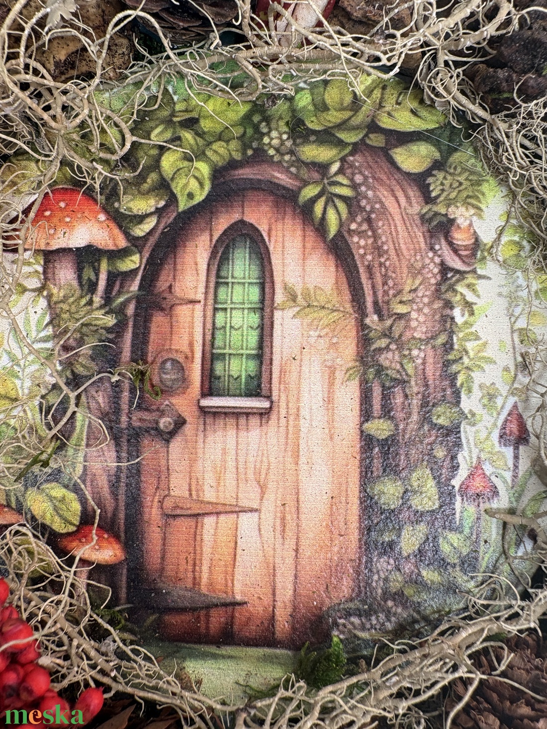 Vadregényes házikó - Tartós terméskopogtató mohakoszorún - otthon & életmód - dekoráció - ajtó- és ablak dekoráció - ajtódísz & kopogtató - Meska.hu