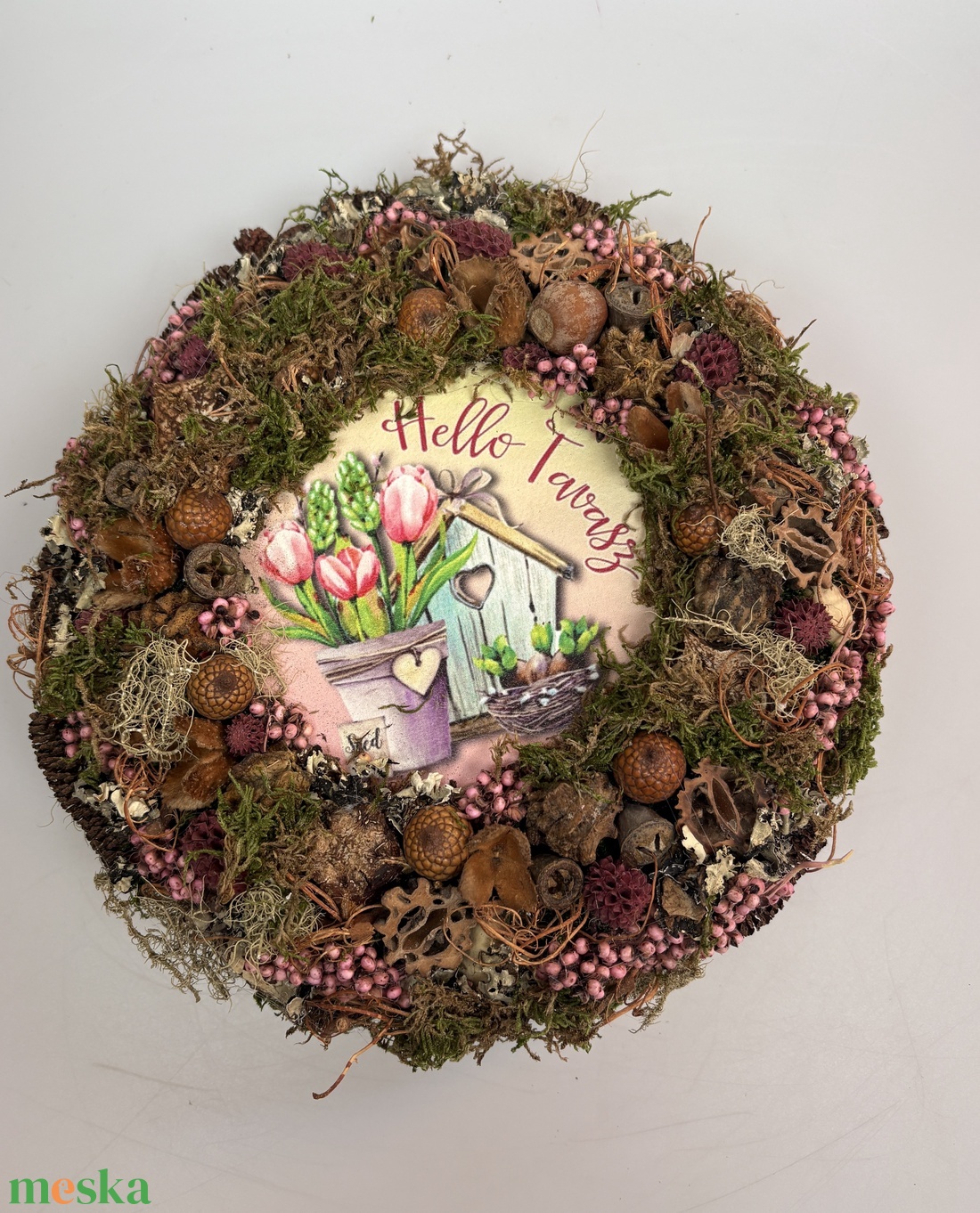 Tavaszüdvözlet - Tartós terméskopogtató mohakoszorún - otthon & életmód - dekoráció - ajtó- és ablak dekoráció - ajtódísz & kopogtató - Meska.hu
