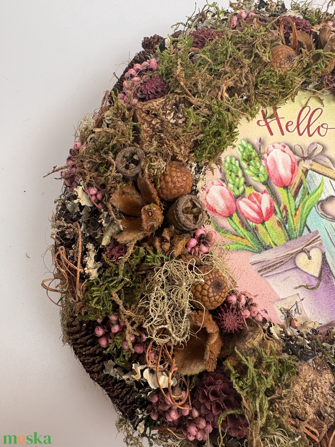 Tavaszüdvözlet - Tartós terméskopogtató mohakoszorún - otthon & életmód - dekoráció - ajtó- és ablak dekoráció - ajtódísz & kopogtató - Meska.hu