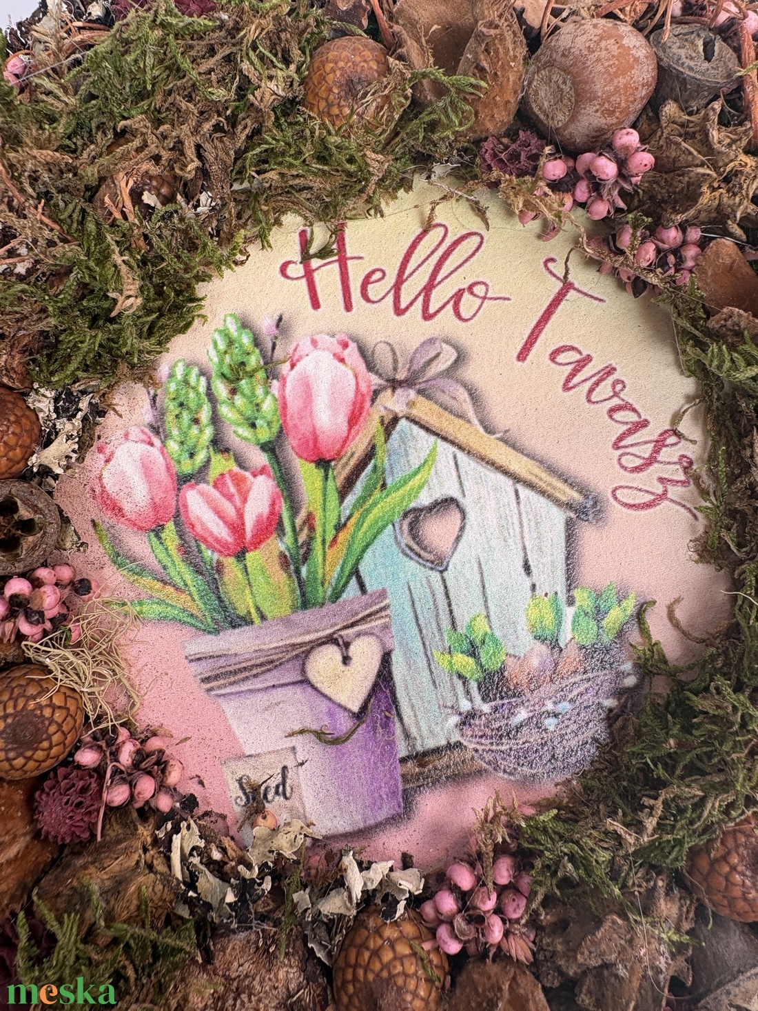 Tavaszüdvözlet - Tartós terméskopogtató mohakoszorún - otthon & életmód - dekoráció - ajtó- és ablak dekoráció - ajtódísz & kopogtató - Meska.hu