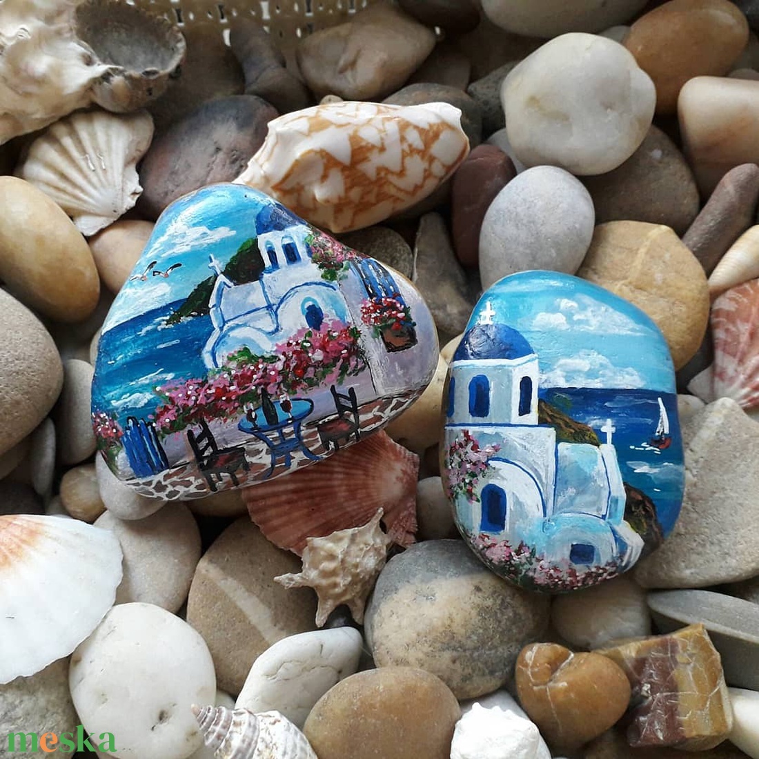 kézzel festett Görögország kavicson - otthon & életmód - dekoráció - asztal és polc dekoráció - kavics & kő - Meska.hu