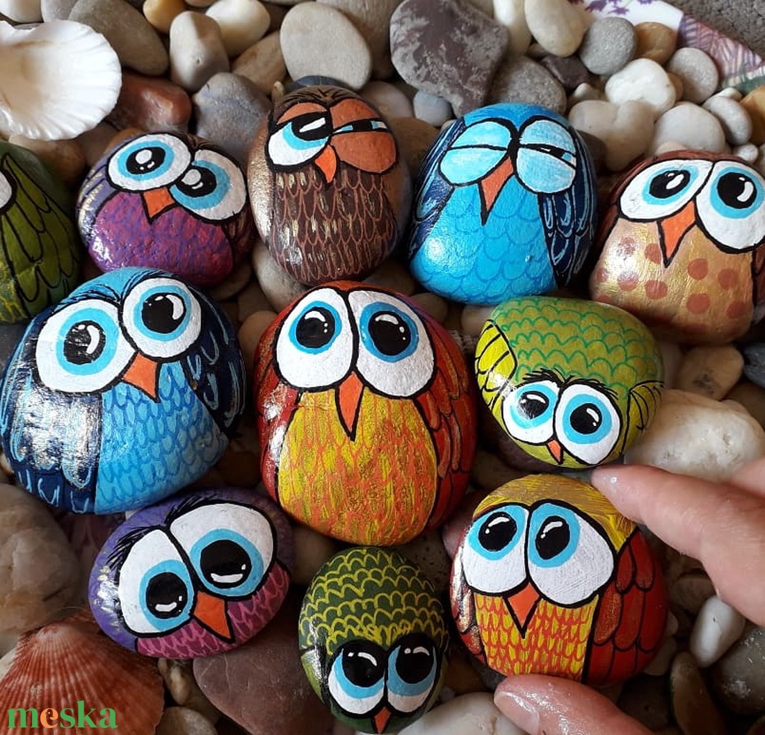 Kézzel festett kavics - bagoly - otthon & életmód - dekoráció - asztal és polc dekoráció - kavics & kő - Meska.hu
