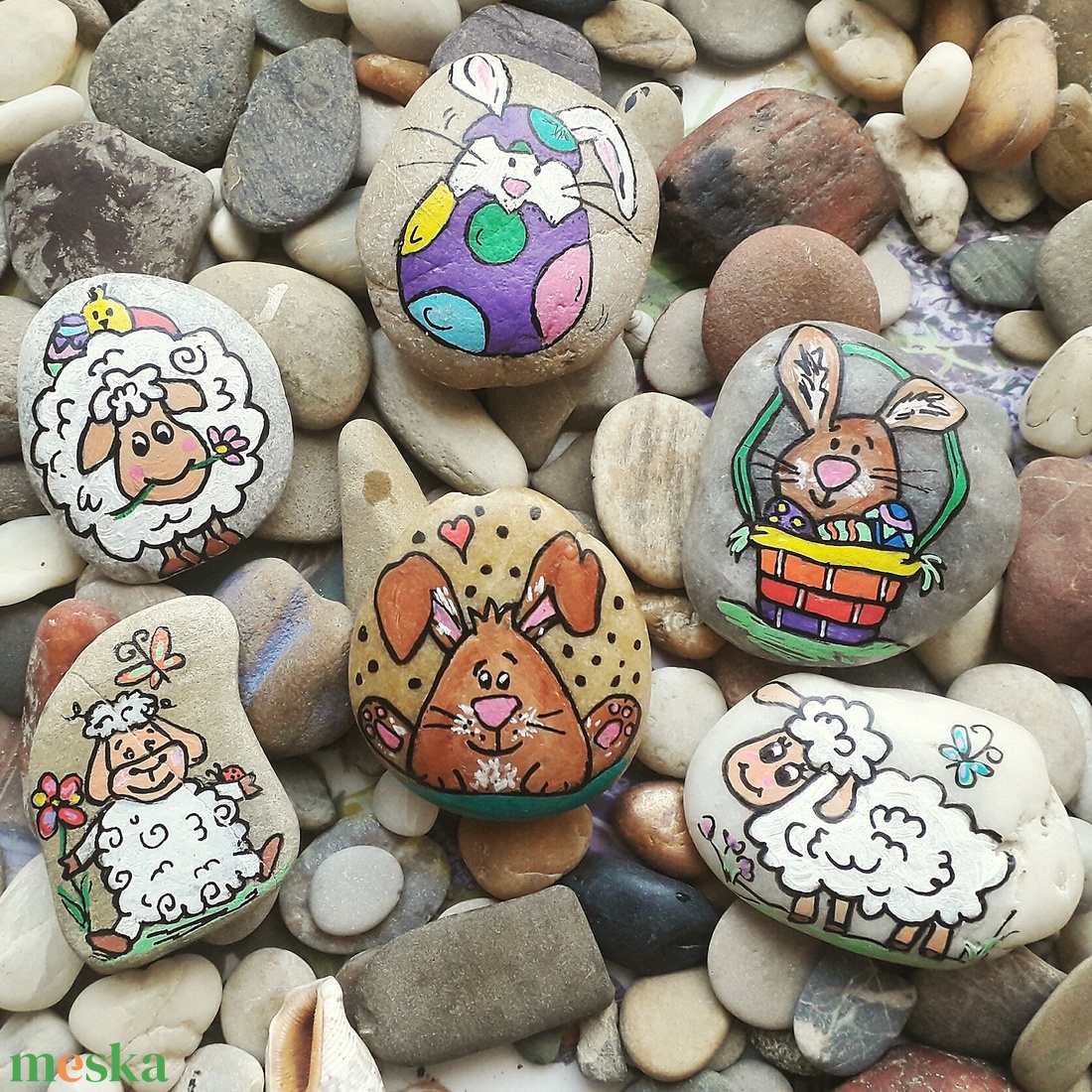 Kézzel festett kavics - húsvét - otthon & életmód - dekoráció - asztal és polc dekoráció - kavics & kő - Meska.hu