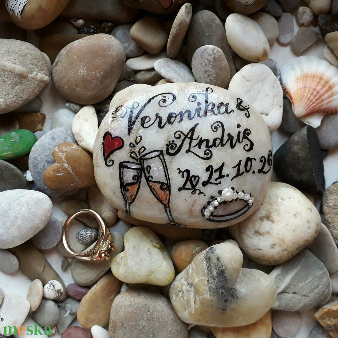 Esküvői kézzel festett kavics - esküvő - emlék & ajándék - nászajándék - Meska.hu