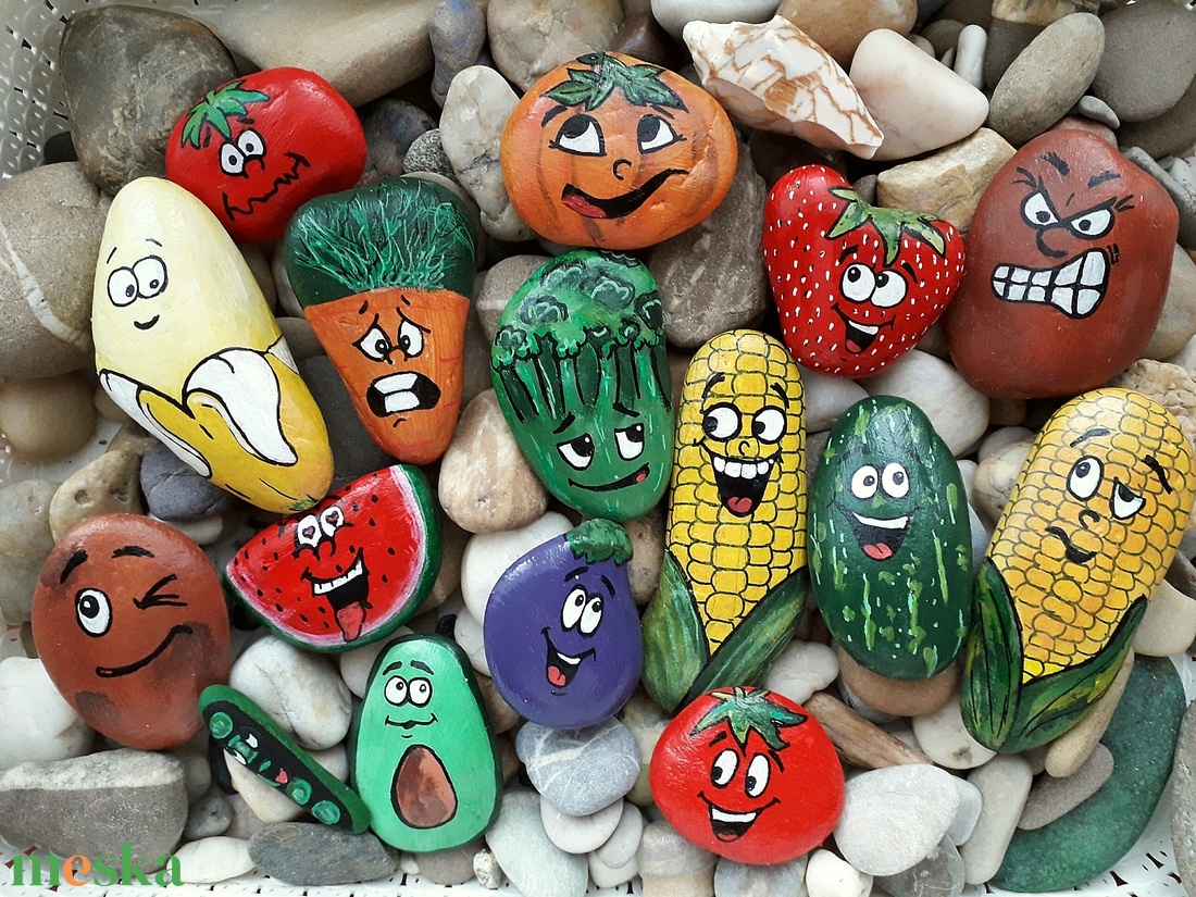 Kavics gyümölcsök, zöldseégek - otthon & életmód - dekoráció - asztal és polc dekoráció - kavics & kő - Meska.hu