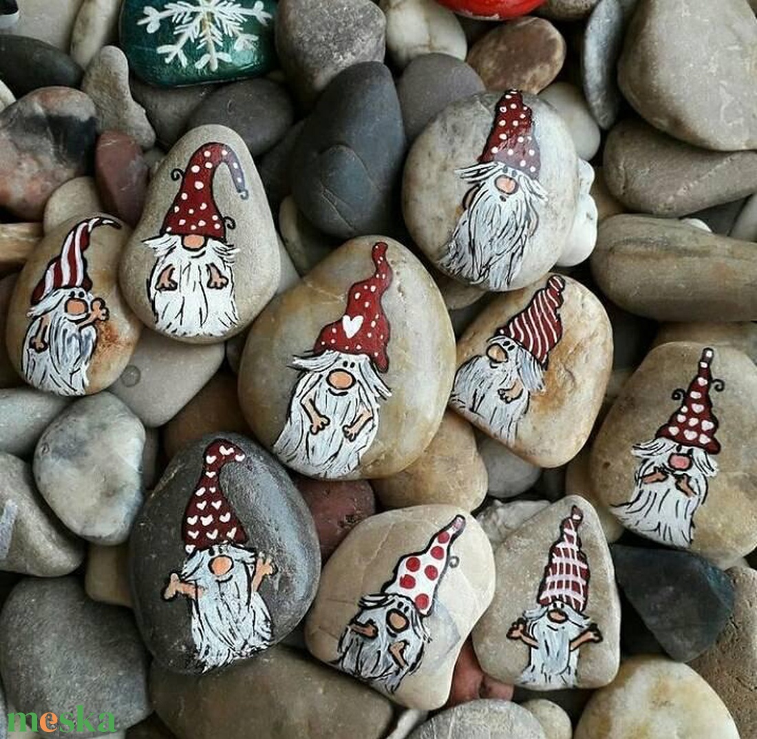 Kézzel festett karácsonyi manók - otthon & életmód - dekoráció - asztal és polc dekoráció - kavics & kő - Meska.hu