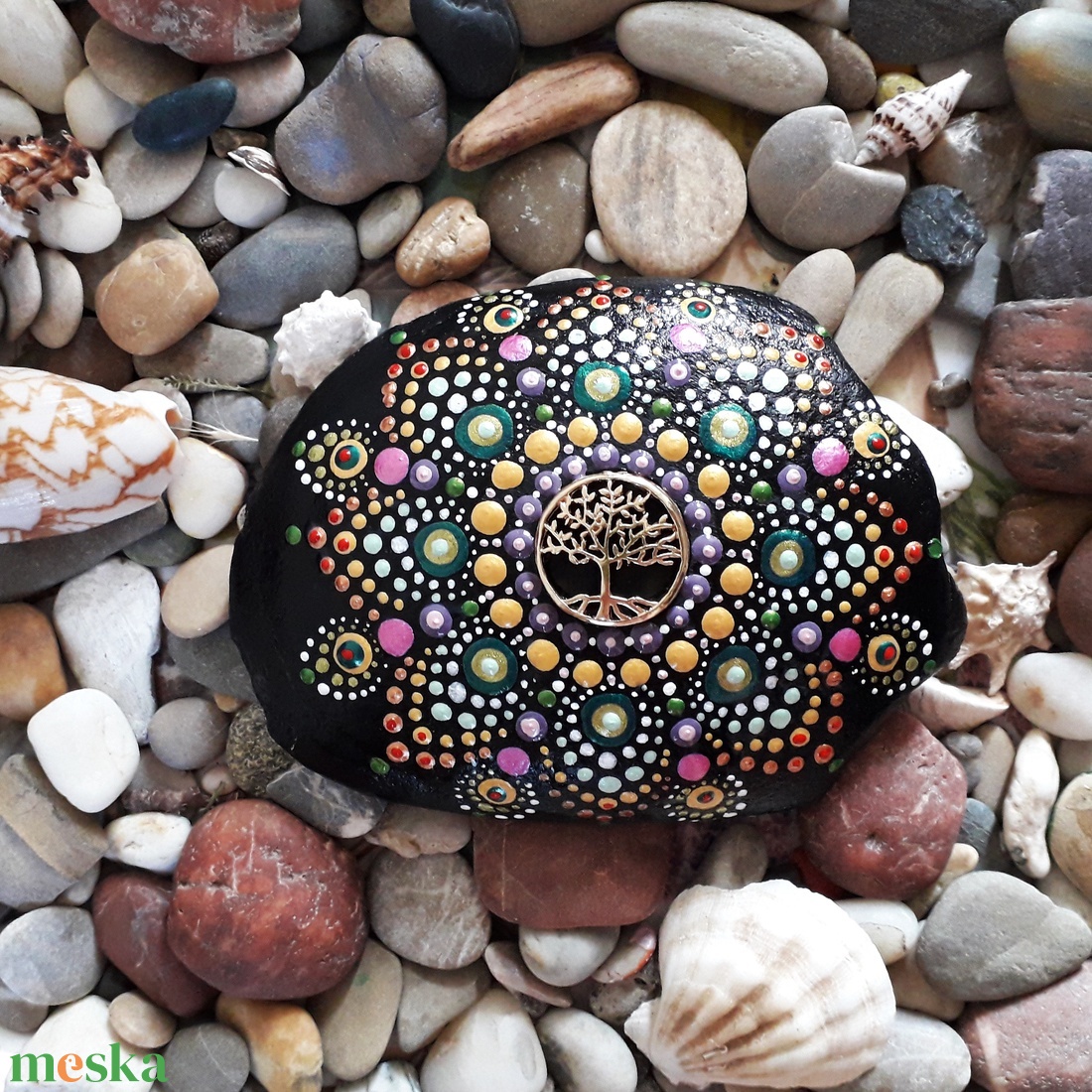 Kézzel festett kavics - mandala - otthon & életmód - dekoráció - asztal és polc dekoráció - kavics & kő - Meska.hu