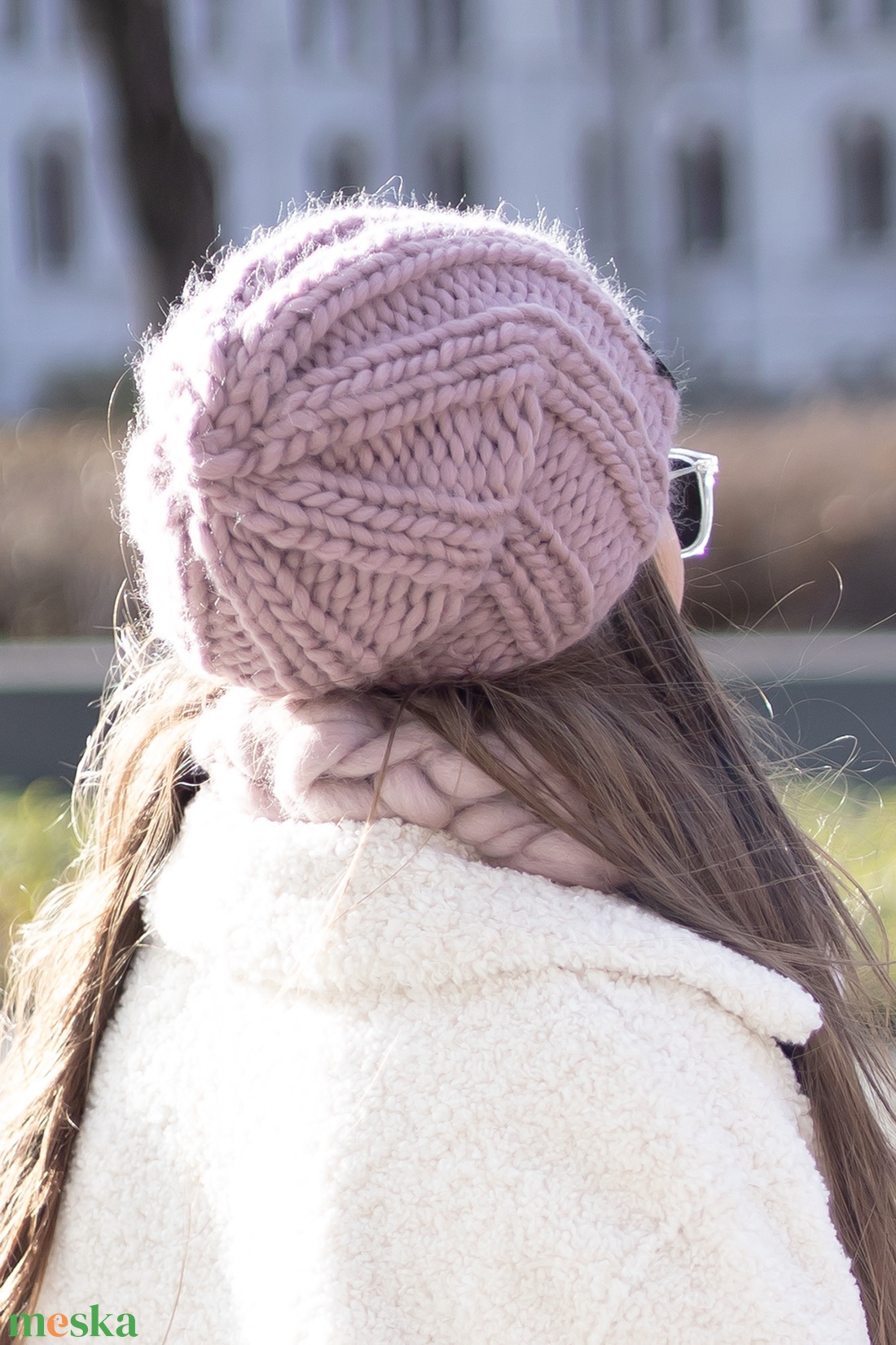Mályva, kötött slouchy fazonú női sapka  - ruha & divat - sál, sapka, kendő - sapka & sál szett - Meska.hu