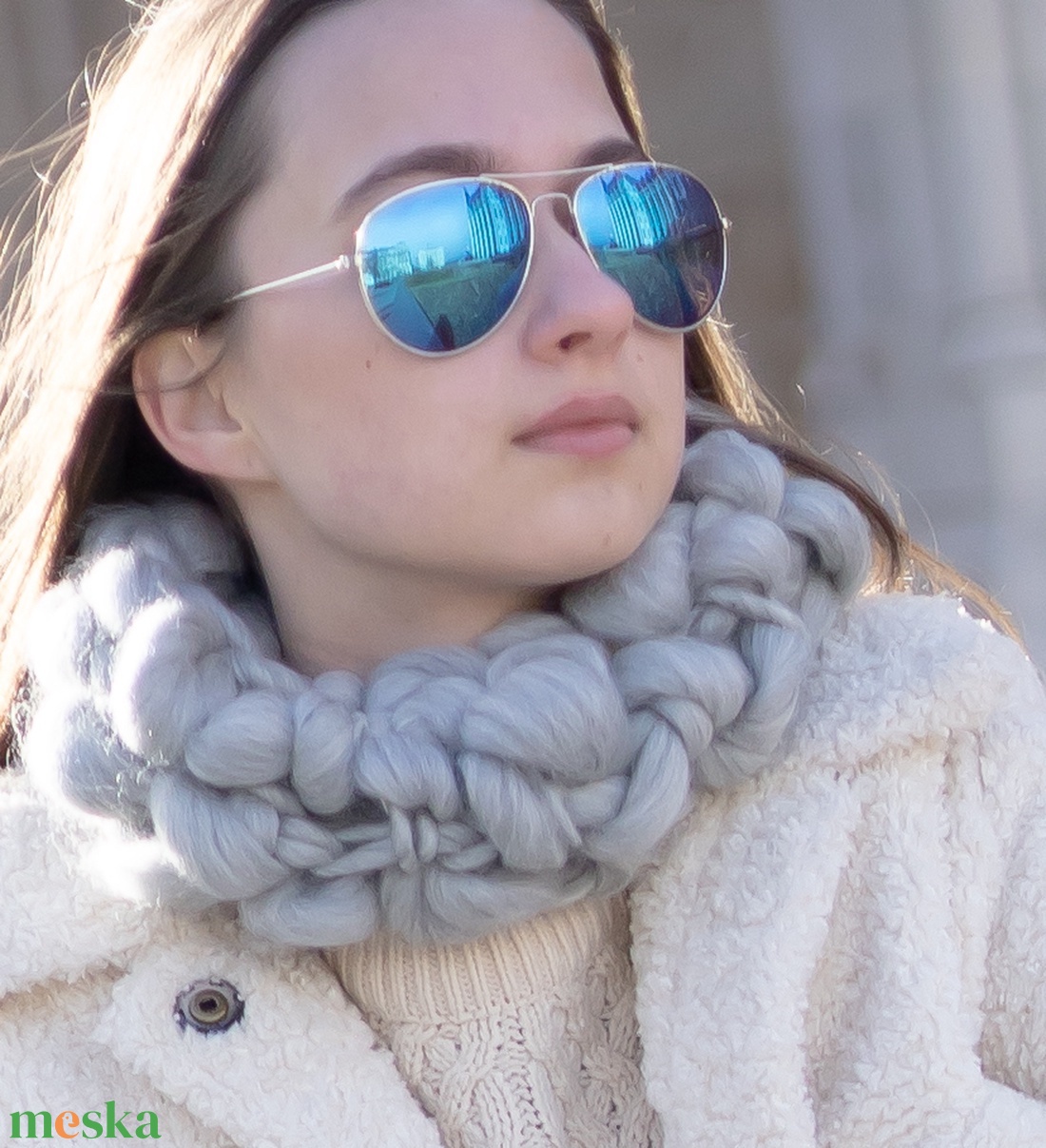 Szürke női körsál: extra vastag, kötött női gyapjú bebújós csősál sál - ruha & divat - sál, sapka, kendő - sál - Meska.hu