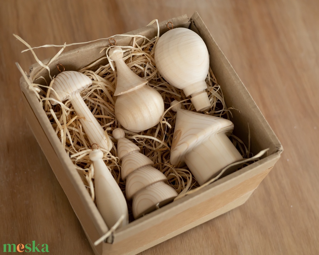 6 darabos kézzel esztergált fa karácsonyfadísz szett  kreatív, festhető, natúr, rusztikus vintage dekoráció - diy (csináld magad) - egységcsomag - Meska.hu