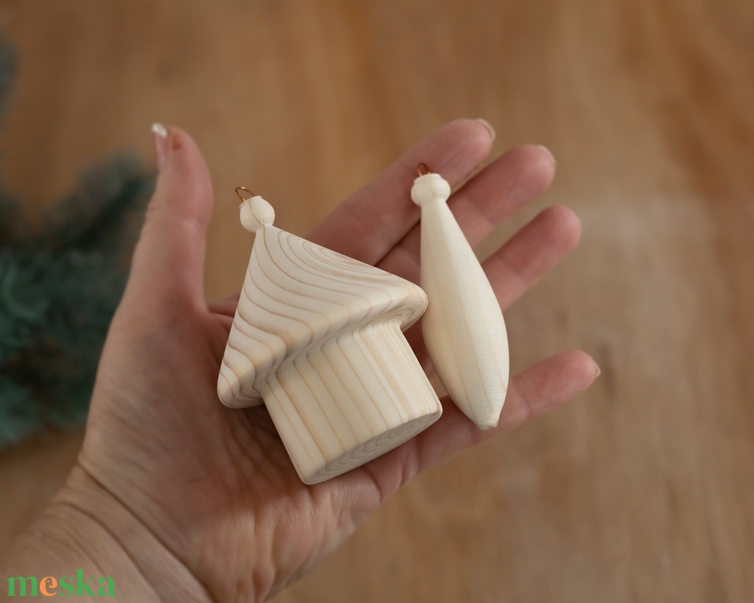 12 darabos kézzel esztergált fa karácsonyfadísz szett  kreatív, festhető, natúr, rusztikus vintage dekoráció - diy (csináld magad) - egységcsomag - Meska.hu