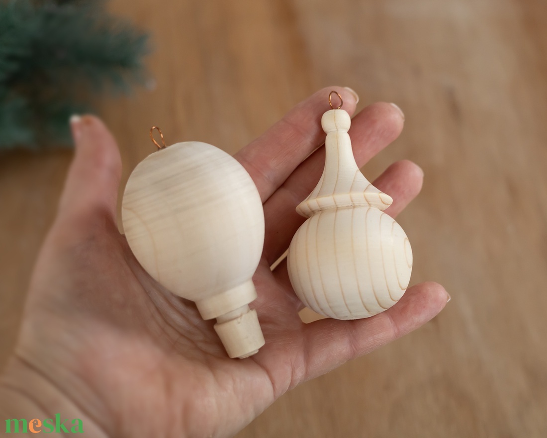 12 darabos kézzel esztergált fa karácsonyfadísz szett  kreatív, festhető, natúr, rusztikus vintage dekoráció - diy (csináld magad) - egységcsomag - Meska.hu